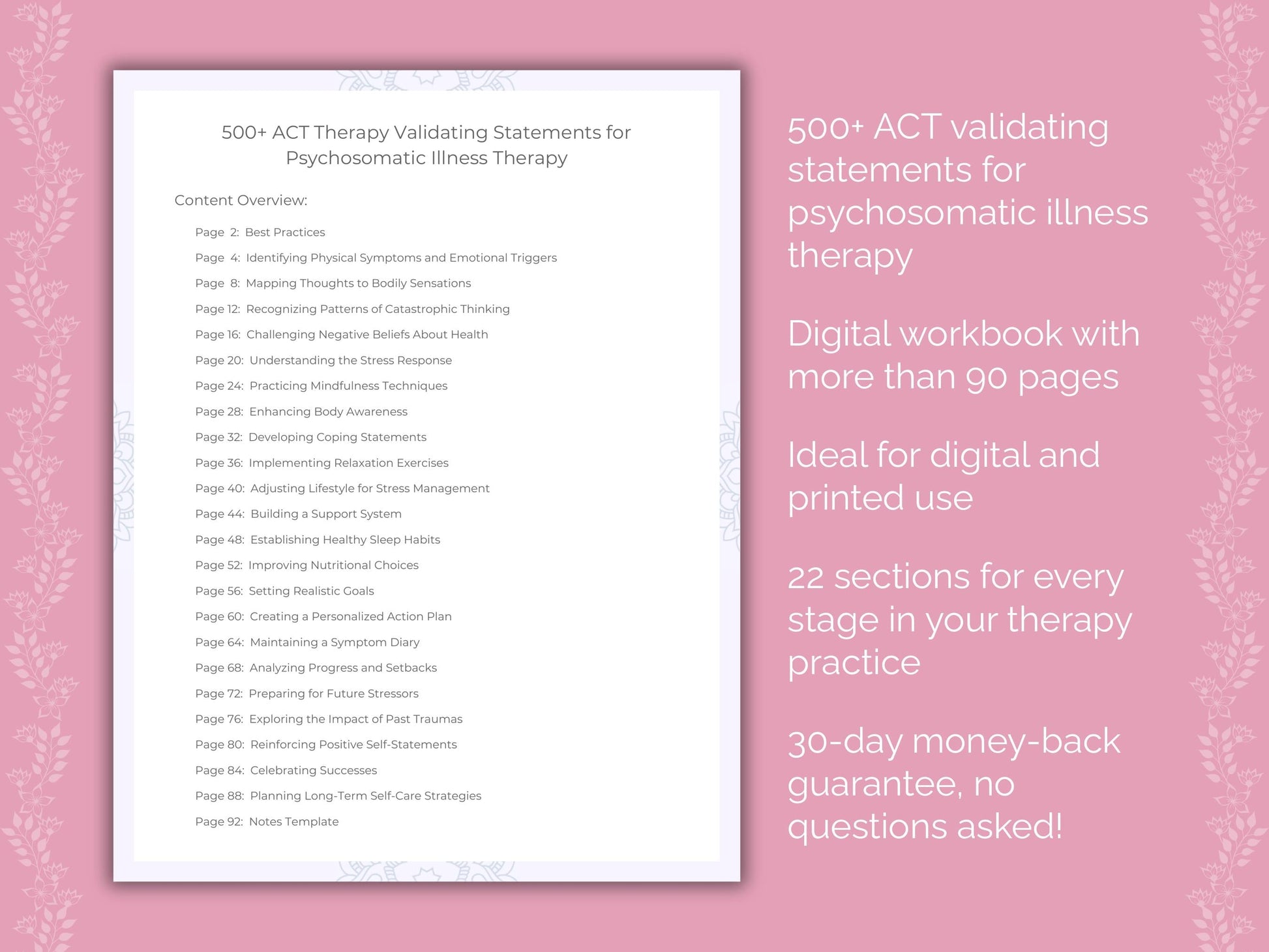 Psychosomatic Illness Acceptance and Commitment Therapy (ACT) Therapist Worksheets