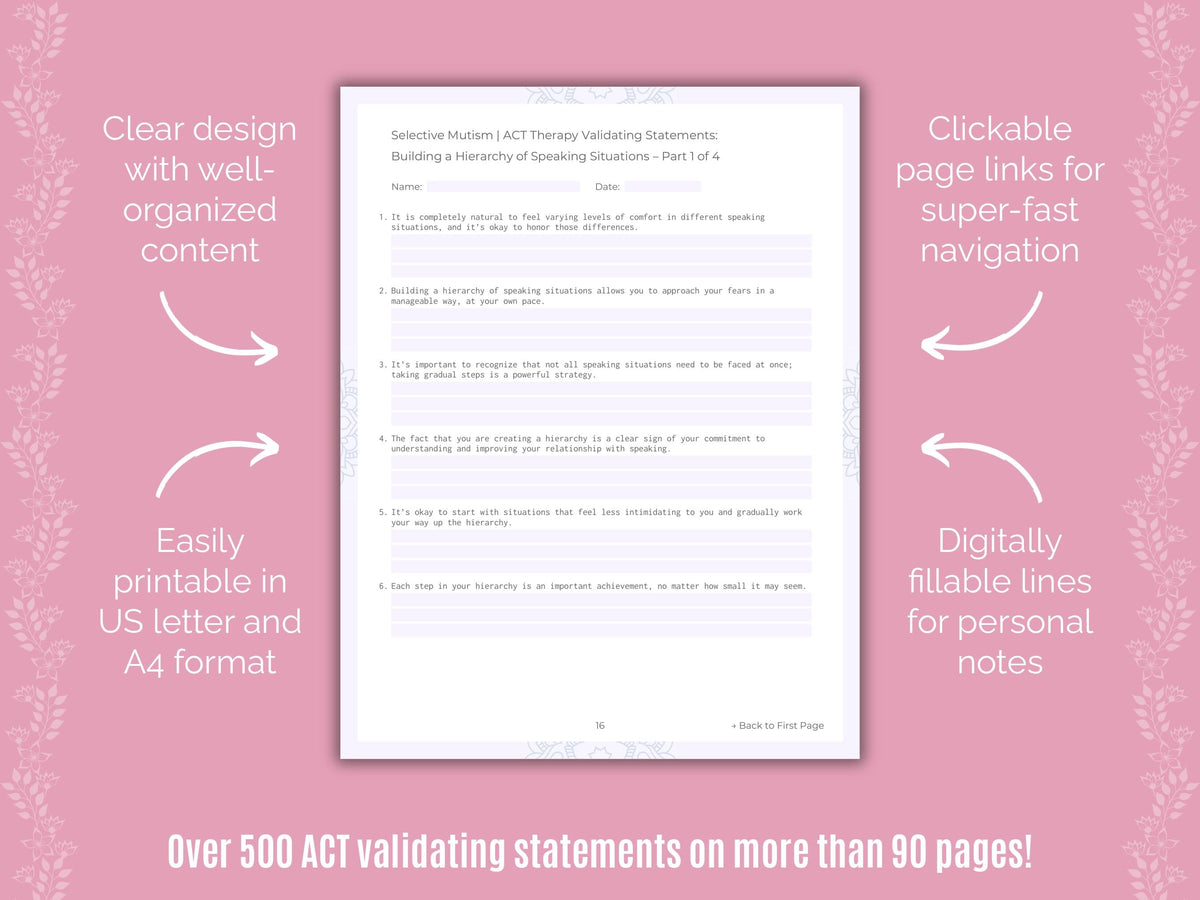 Selective Mutism Acceptance and Commitment Therapy (ACT) Counseling Templates