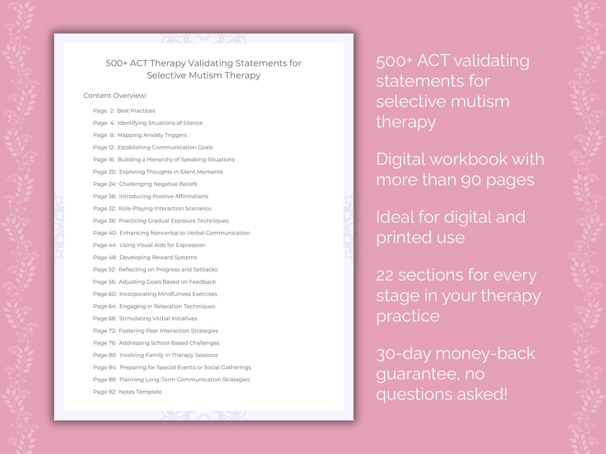 Selective Mutism Acceptance and Commitment Therapy (ACT) Therapist Worksheets