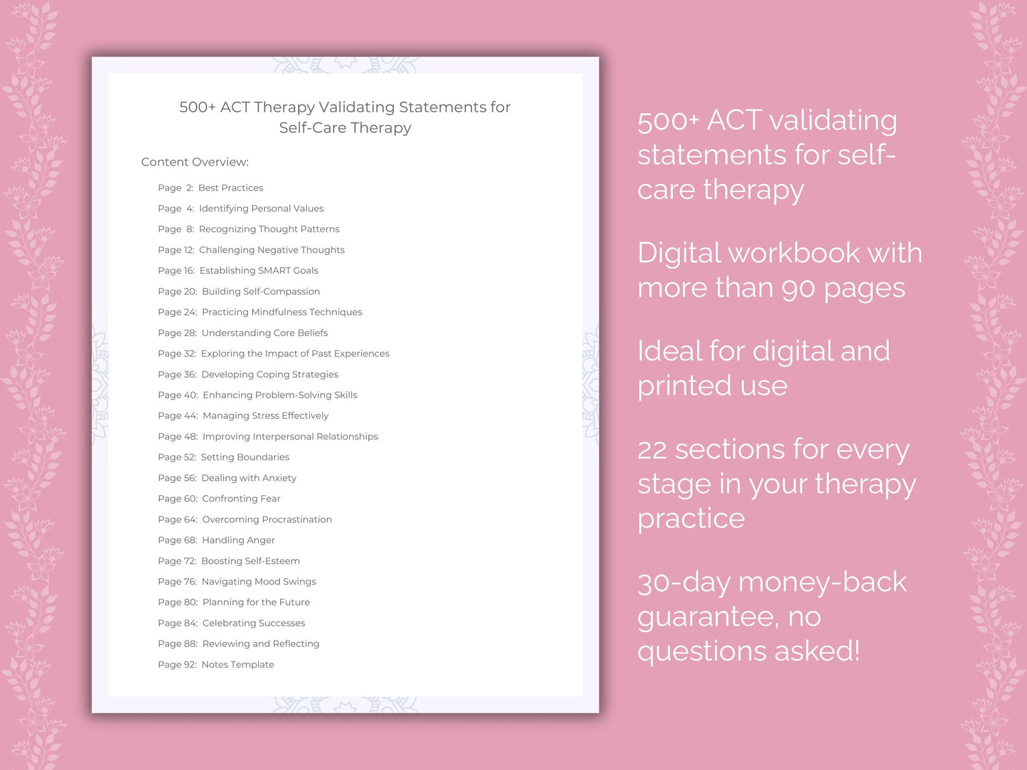 Self-Care Acceptance and Commitment Therapy (ACT) Therapist Worksheets