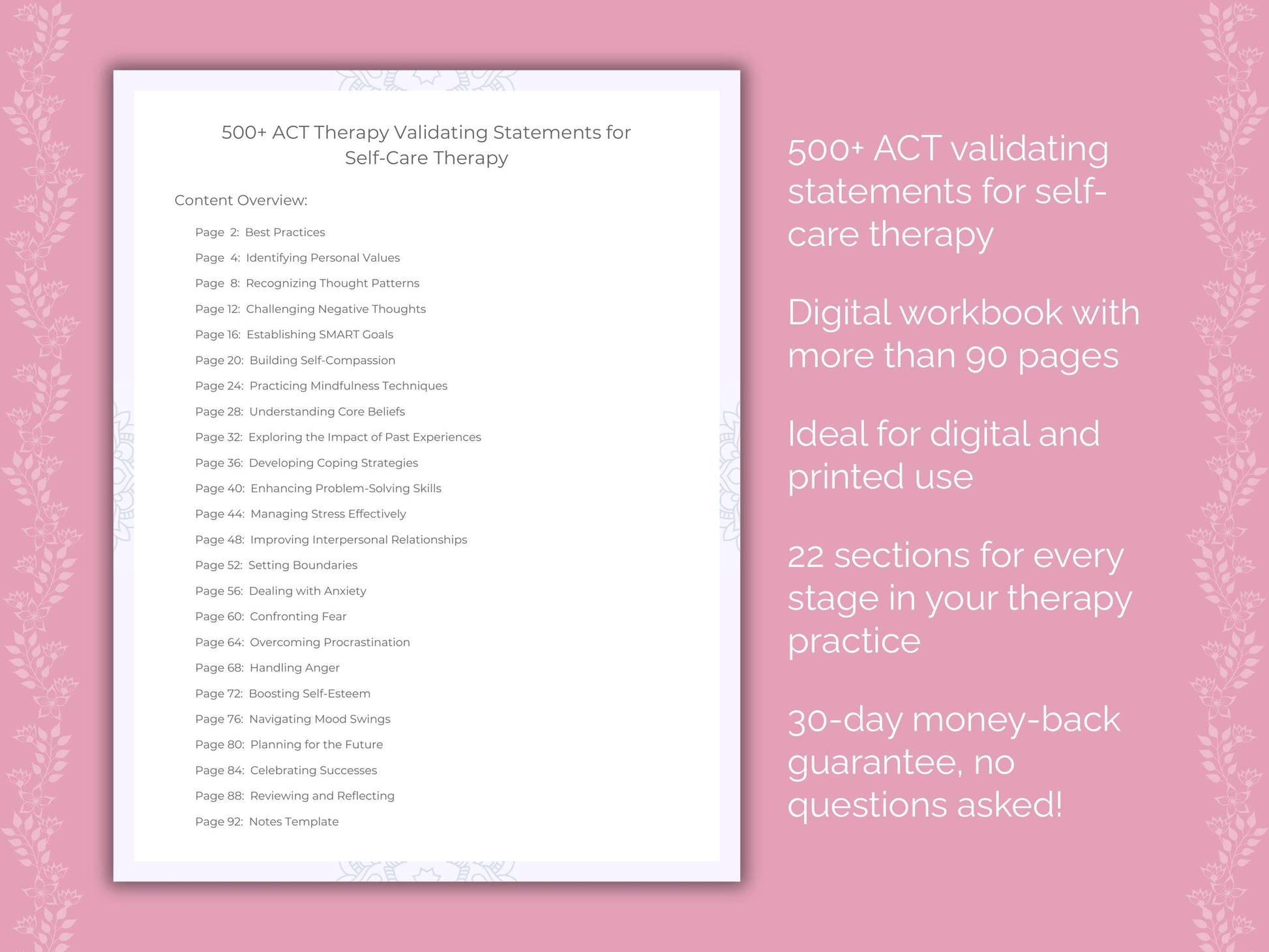 Self-Care Acceptance and Commitment Therapy (ACT) Therapist Worksheets