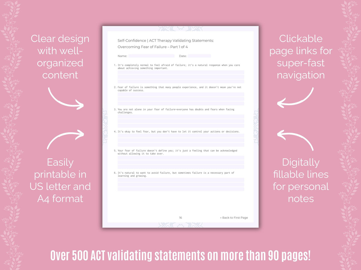 Self-Confidence Acceptance and Commitment Therapy (ACT) Counseling Templates