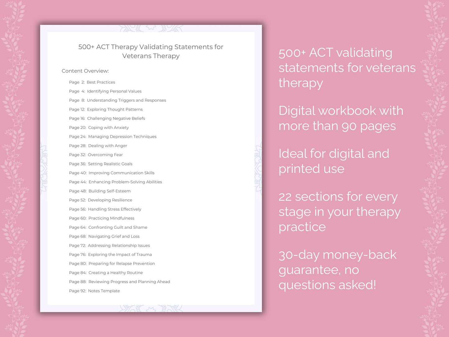 Veterans Acceptance and Commitment Therapy (ACT) Therapist Worksheets