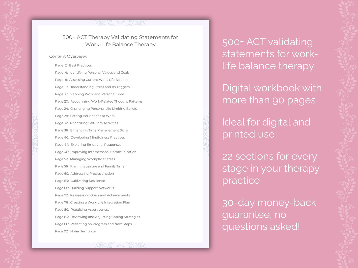Work-Life Balance Acceptance and Commitment Therapy (ACT) Therapist Worksheets
