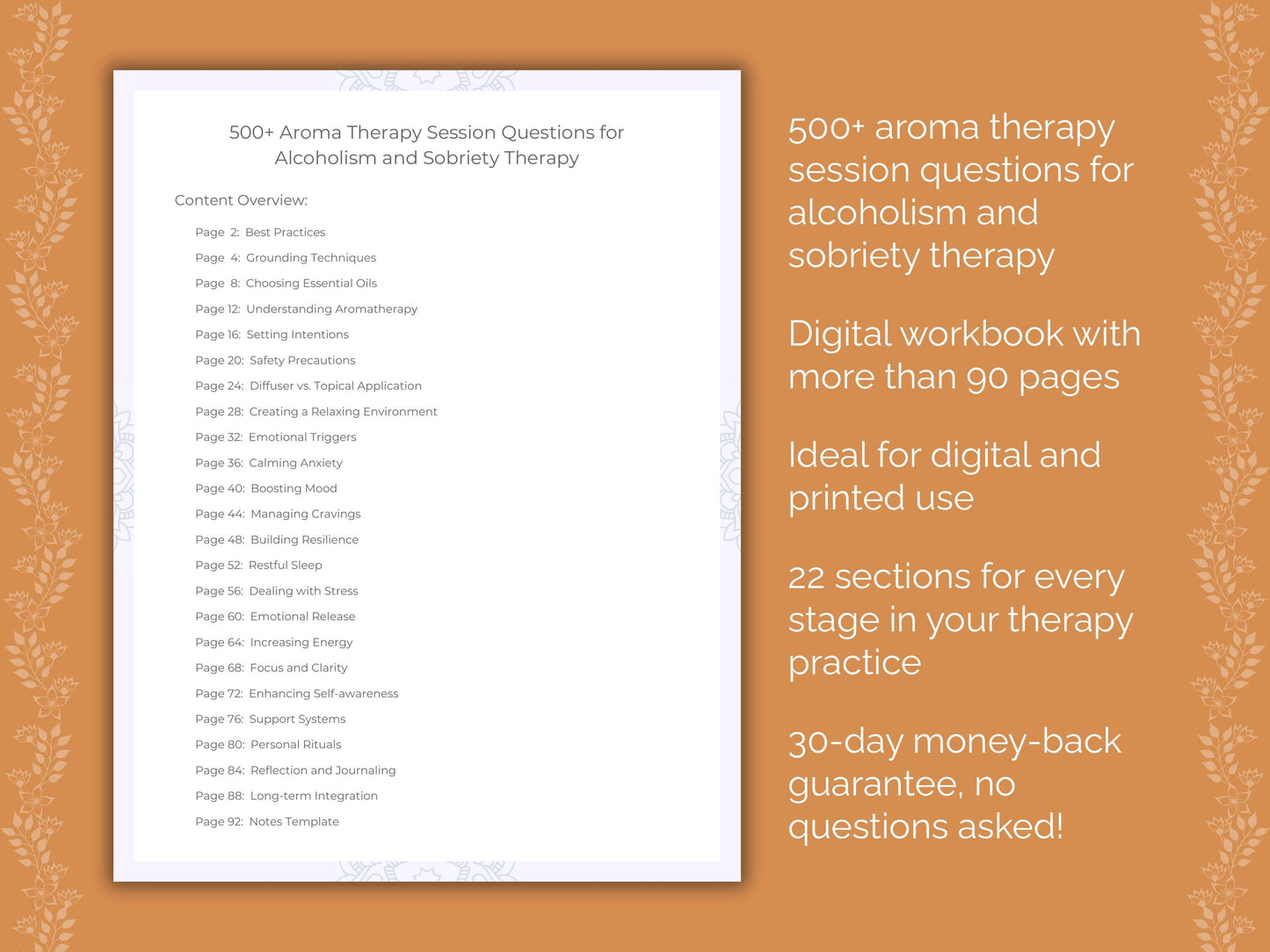 Alcoholism and Sobriety Aroma Therapy Therapist Worksheets