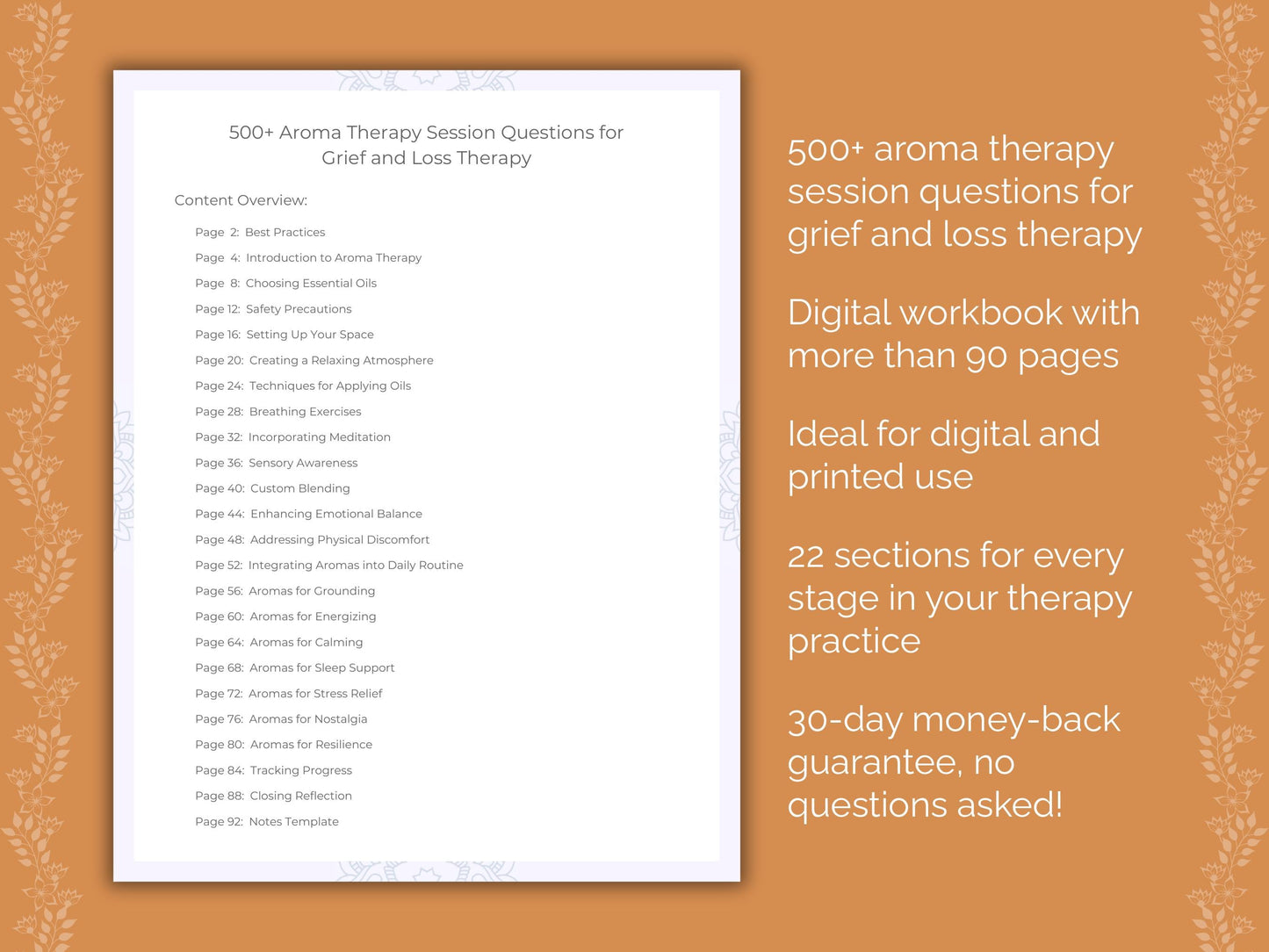 Grief and Loss Aroma Therapy Therapist Worksheets