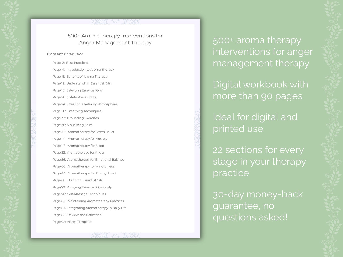 Anger Management Aroma Therapy Therapist Worksheets