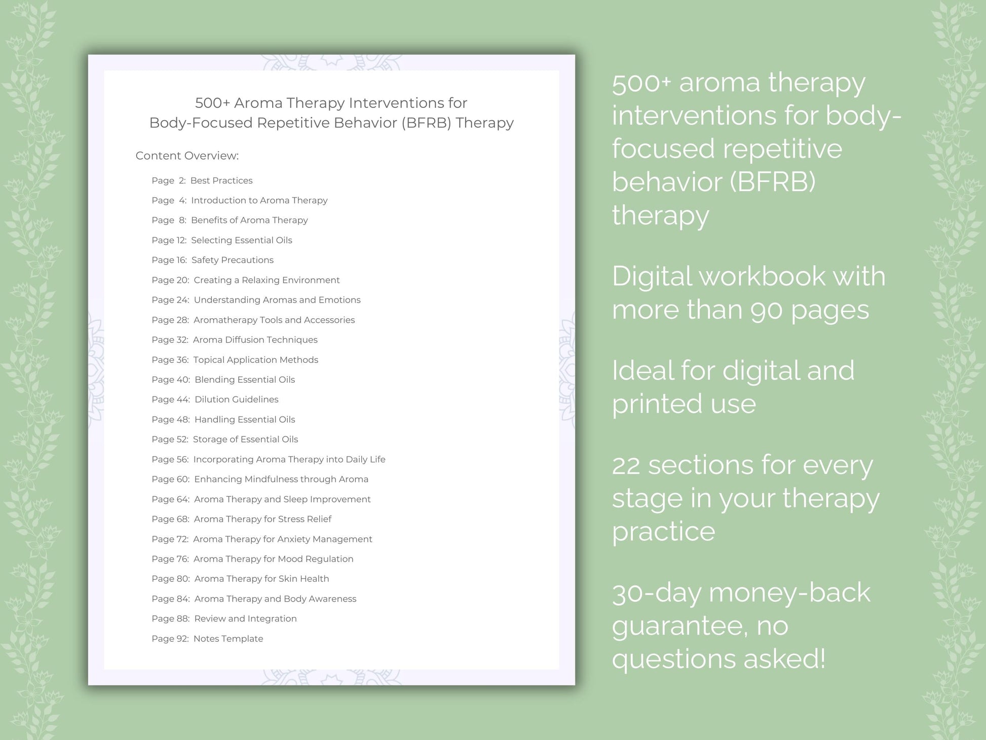 Body-Focused Repetitive Behavior (BFRB) Aroma Therapy Therapist Worksheets
