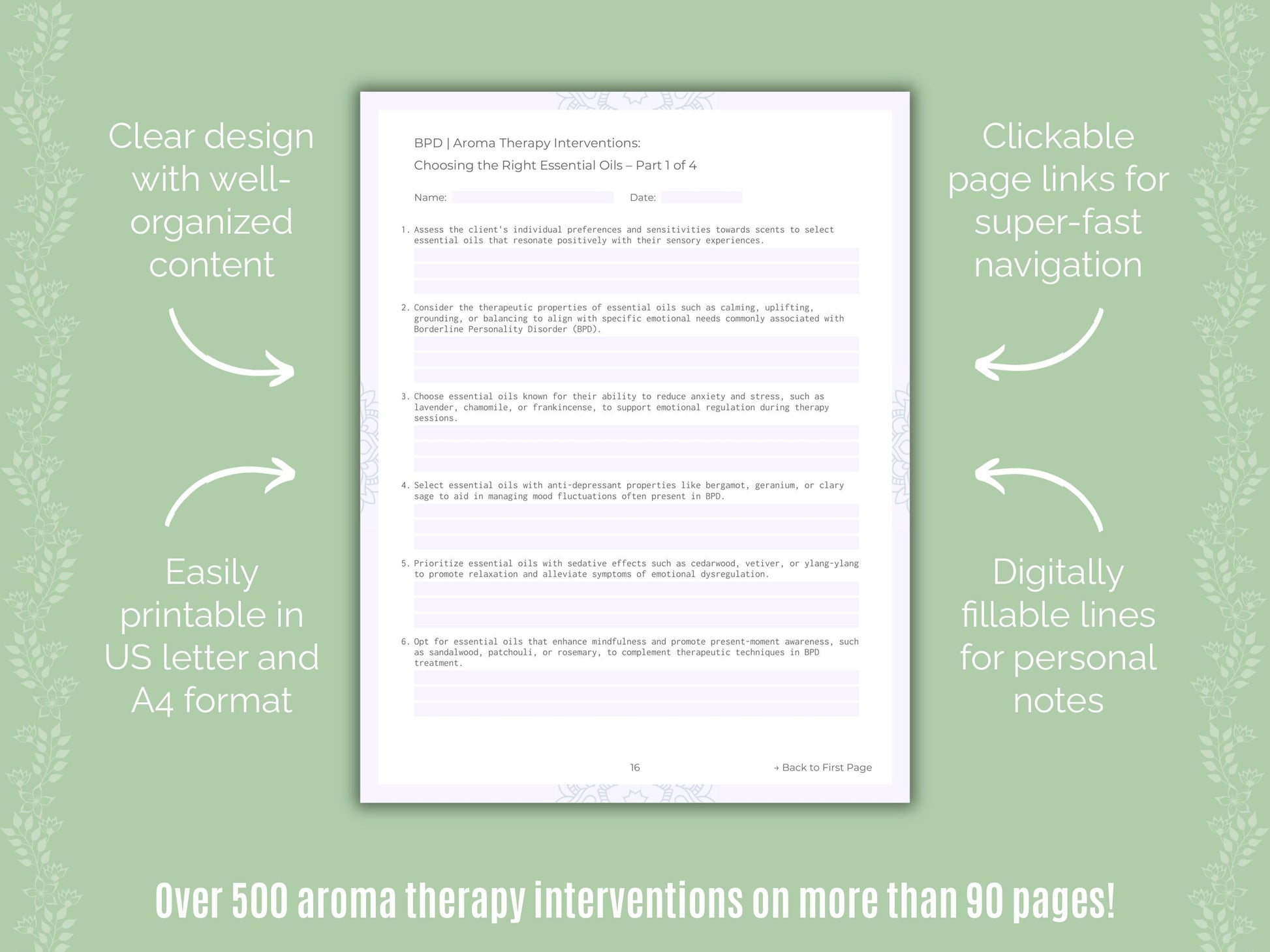 Borderline Personality Disorder (BPD) Aroma Therapy Counseling Templates