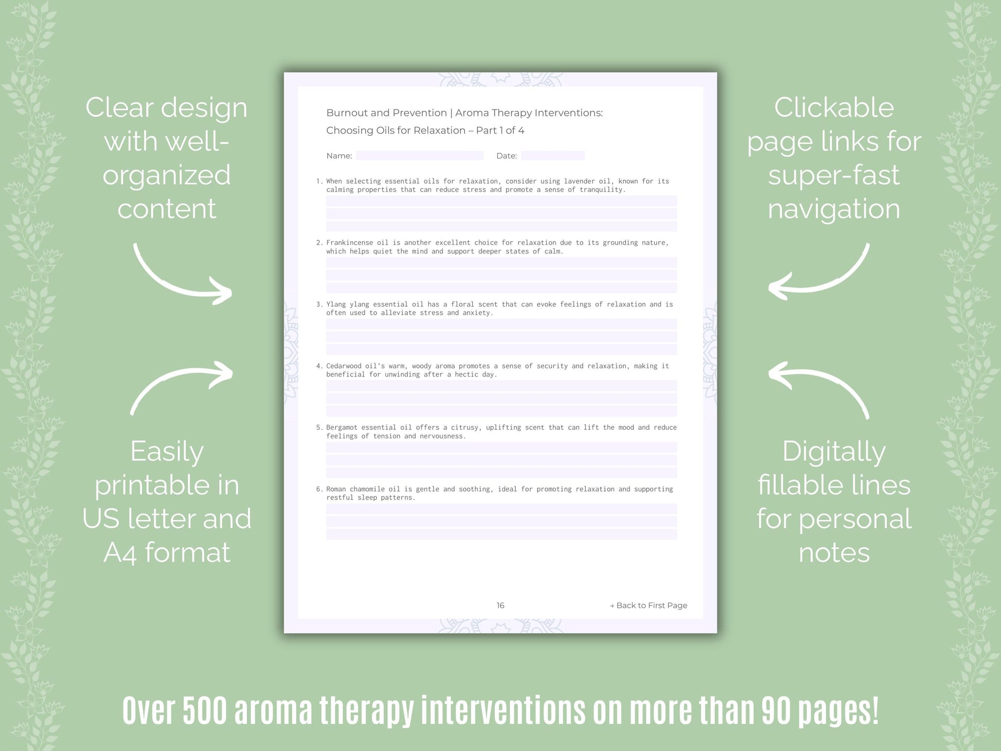 Burnout and Prevention Aroma Therapy Counseling Templates