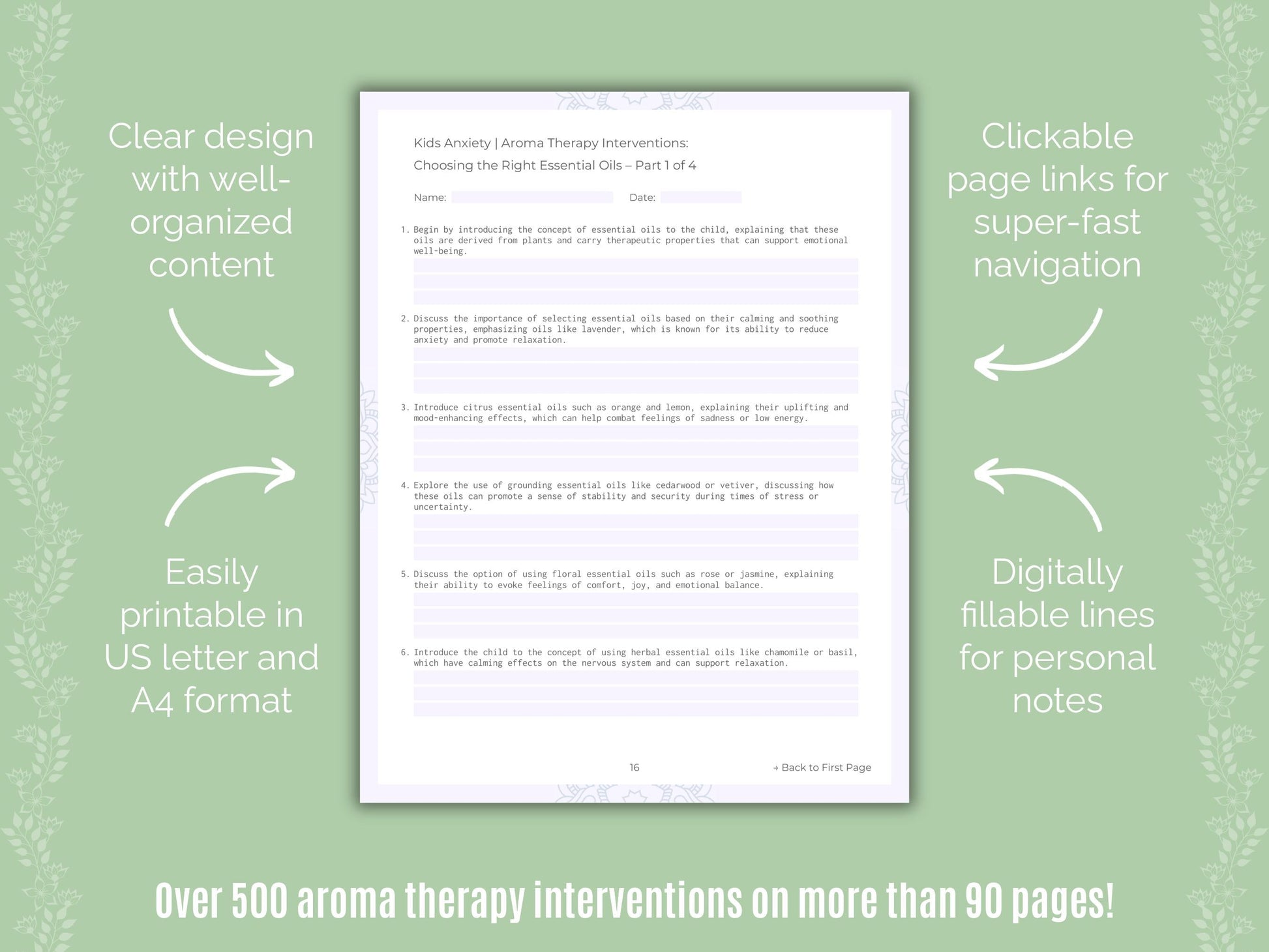 Kids Anxiety Aroma Therapy Counseling Templates