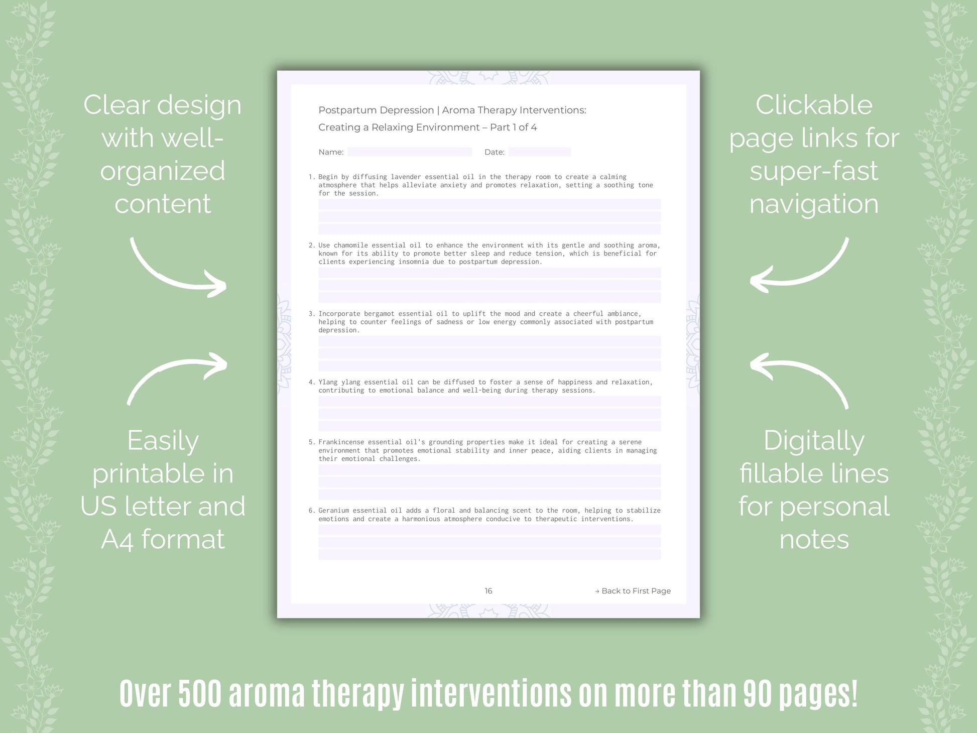 Postpartum Depression Aroma Therapy Counseling Templates
