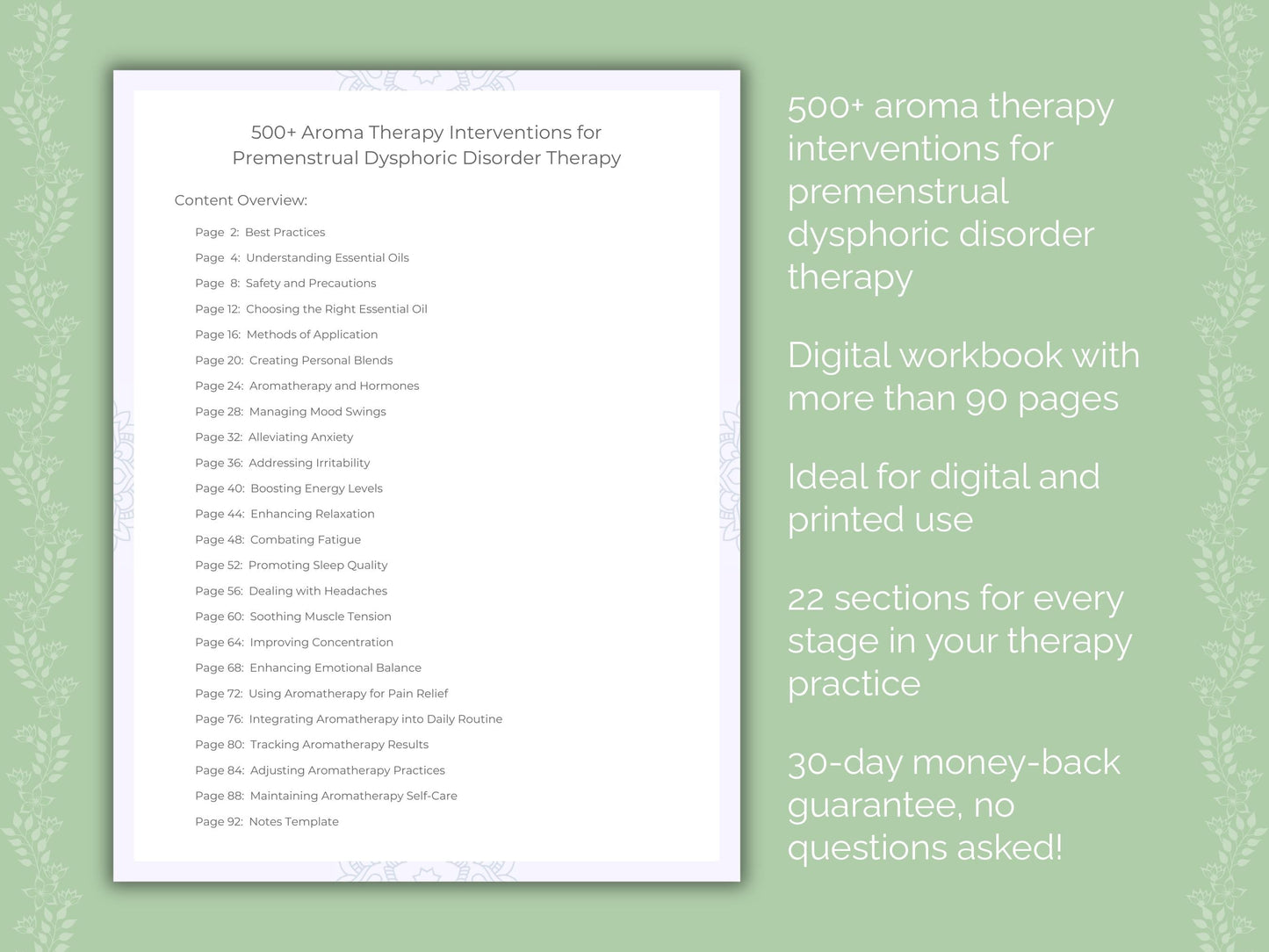 Premenstrual Dysphoric Disorder Aroma Therapy Therapist Worksheets