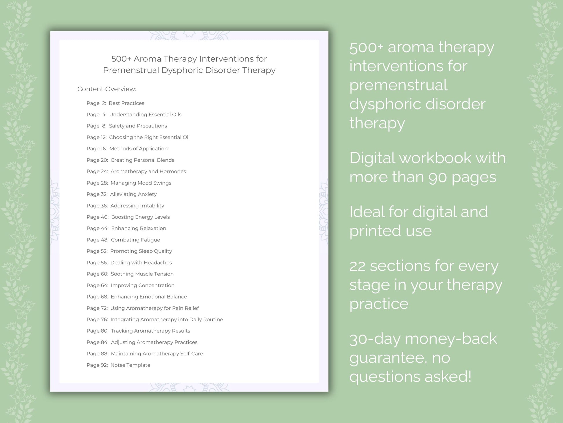 Premenstrual Dysphoric Disorder Aroma Therapy Therapist Worksheets