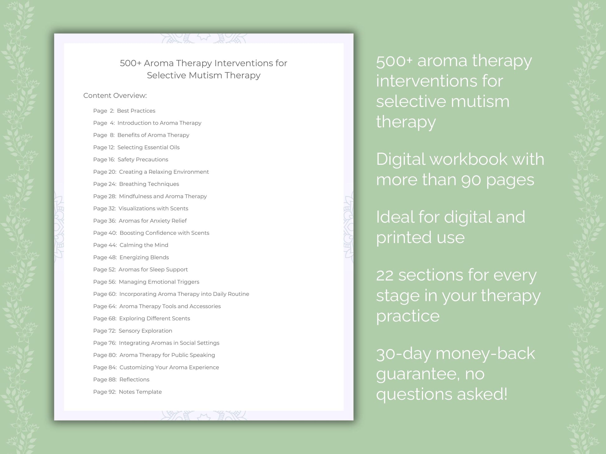 Selective Mutism Aroma Therapy Therapist Worksheets