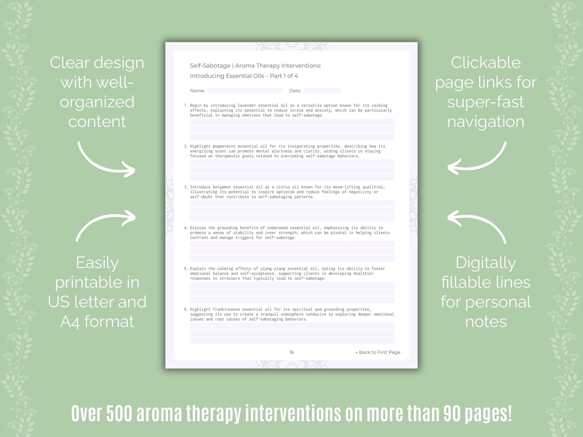 Self-Sabotage Aroma Therapy Counseling Templates