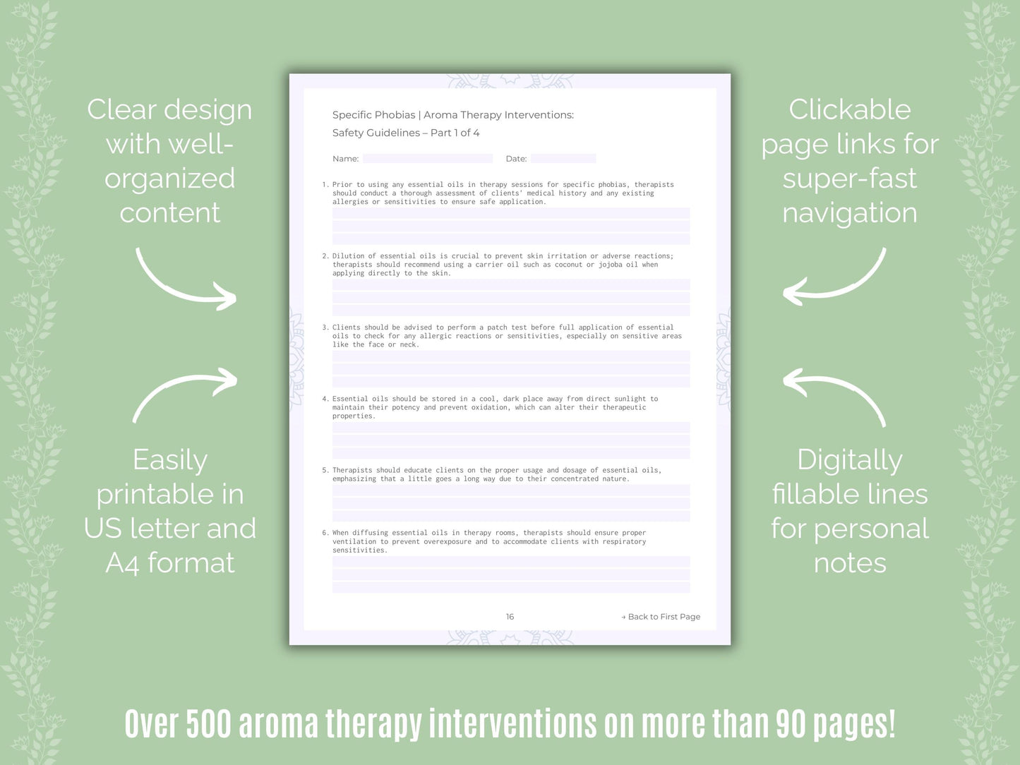 Specific Phobias Aroma Therapy Counseling Templates