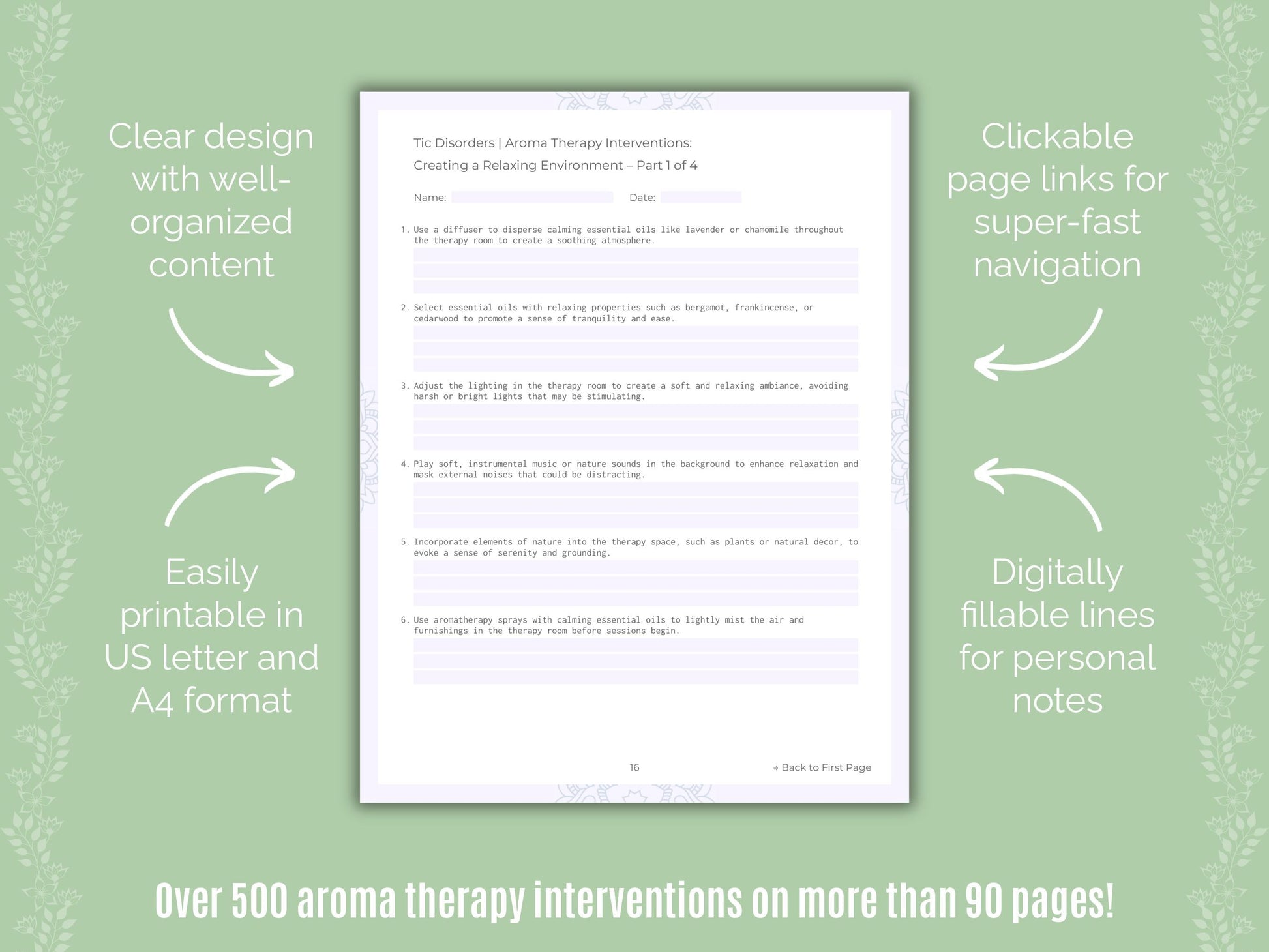 Tic Disorders Aroma Therapy Counseling Templates