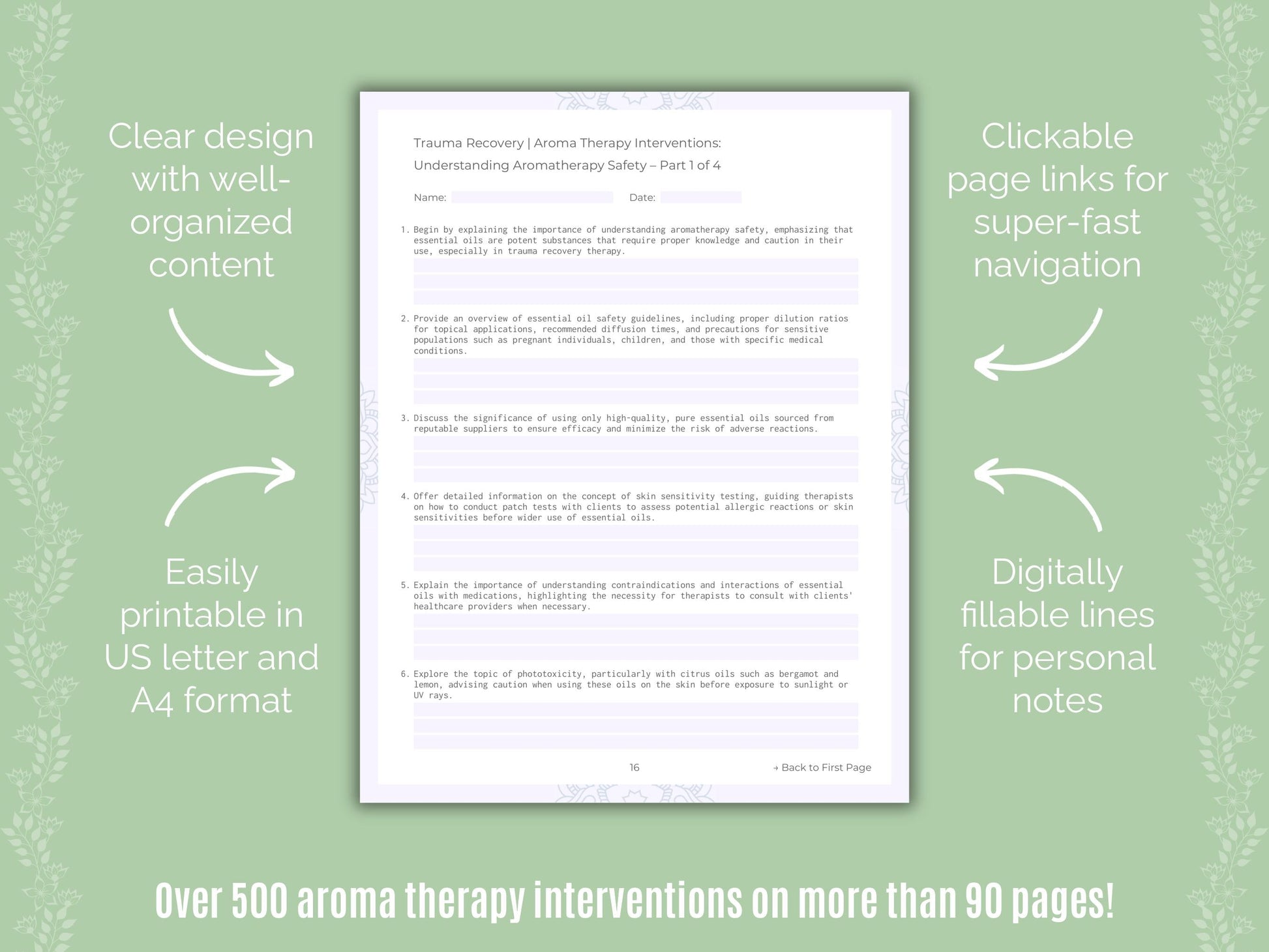 Trauma Recovery Aroma Therapy Counseling Templates