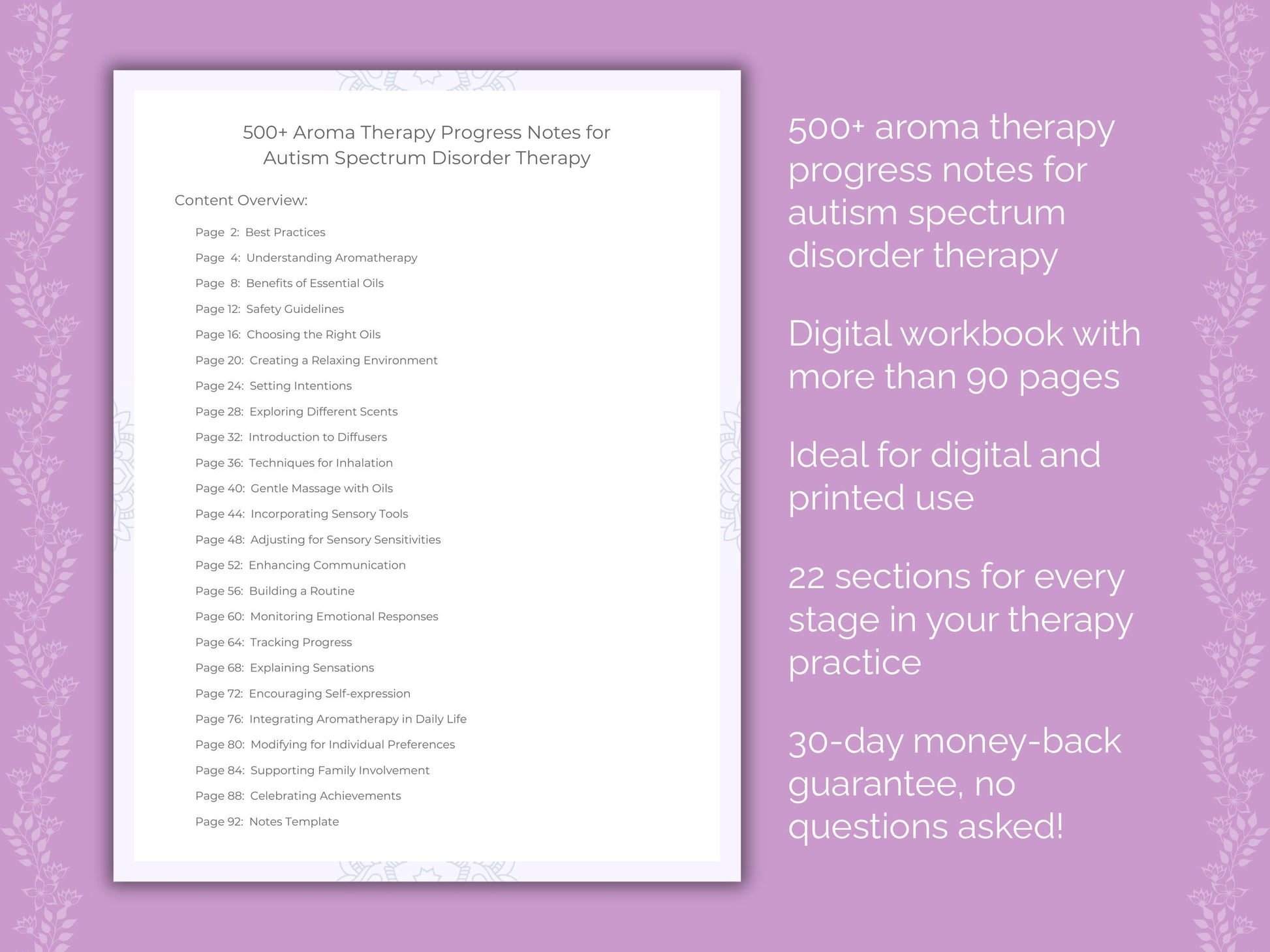 Autism Spectrum Disorder Aroma Therapy Therapist Worksheets