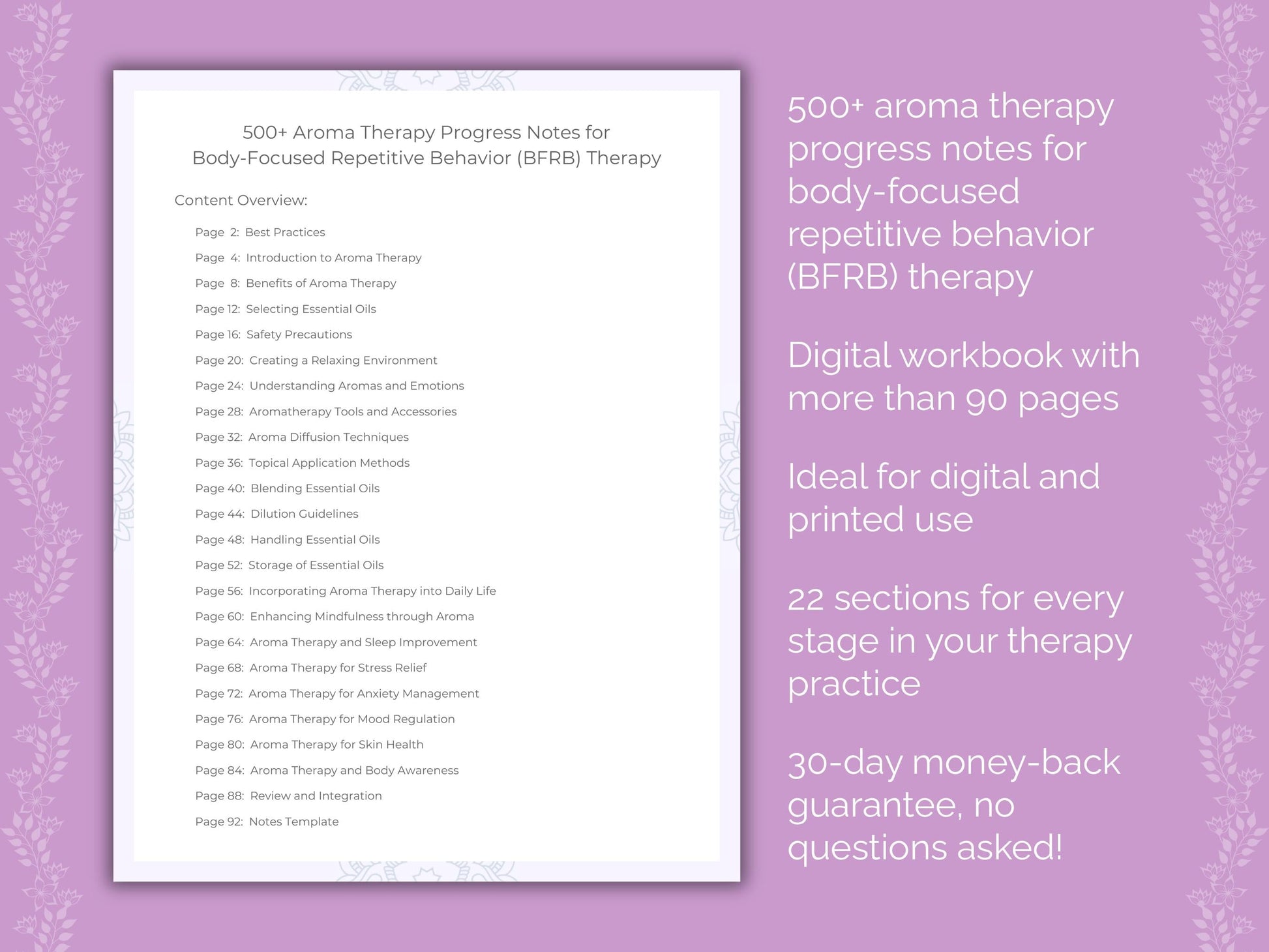Body-Focused Repetitive Behavior (BFRB) Aroma Therapy Therapist Worksheets