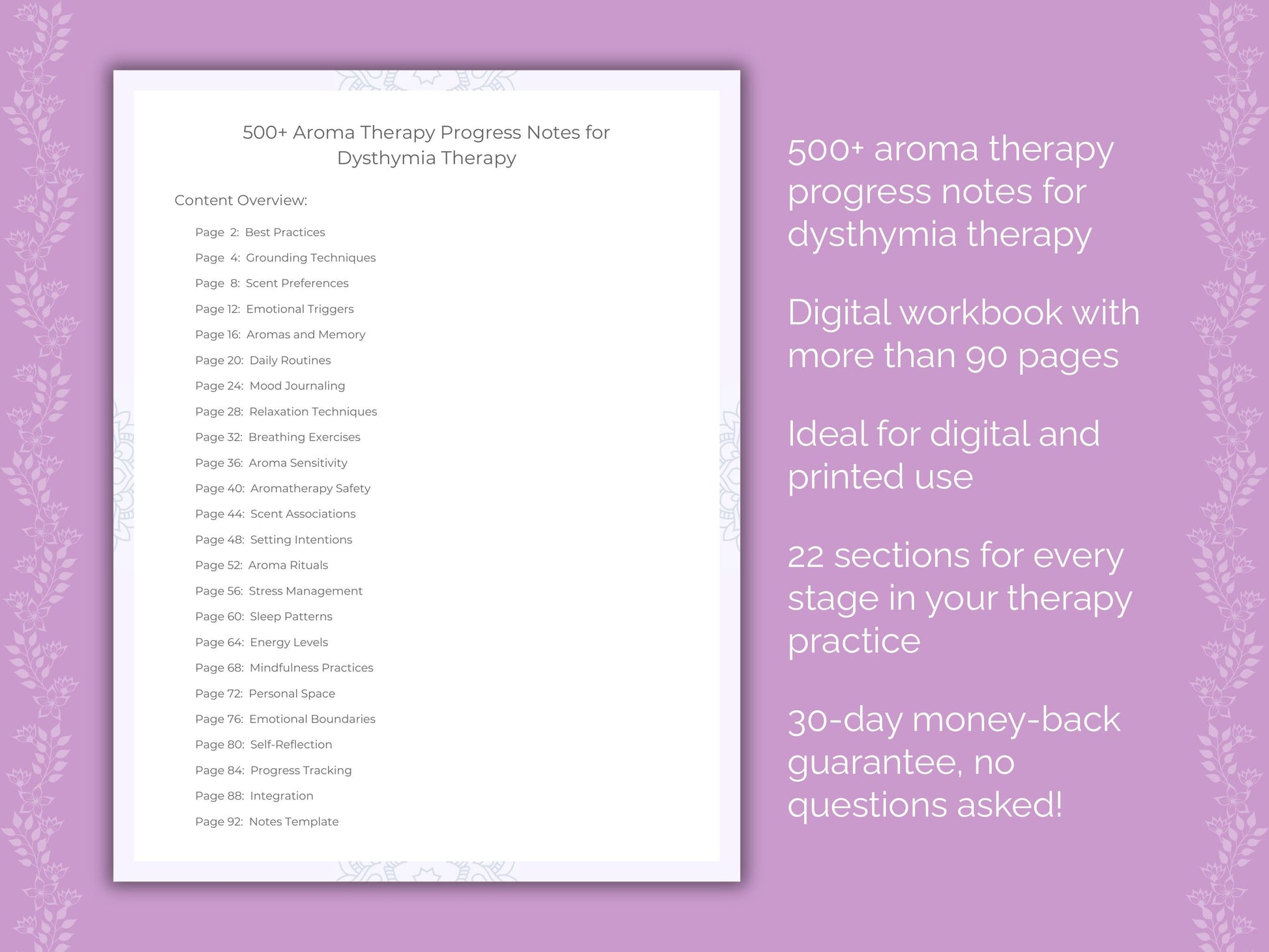 Dysthymia Aroma Therapy Therapist Worksheets