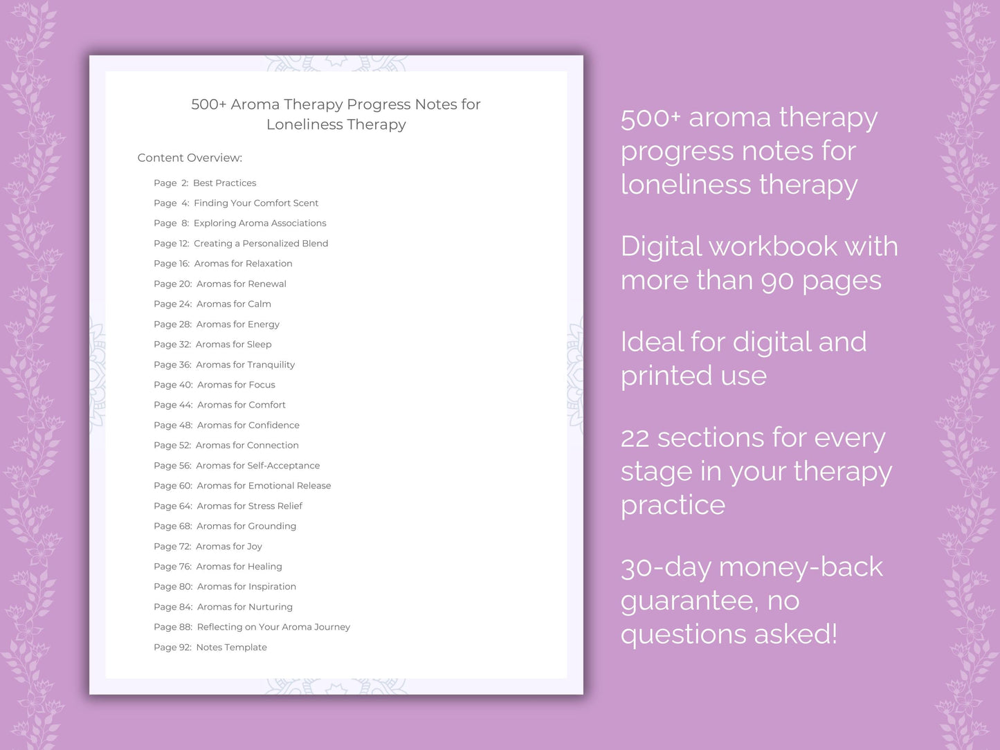 Loneliness Aroma Therapy Therapist Worksheets