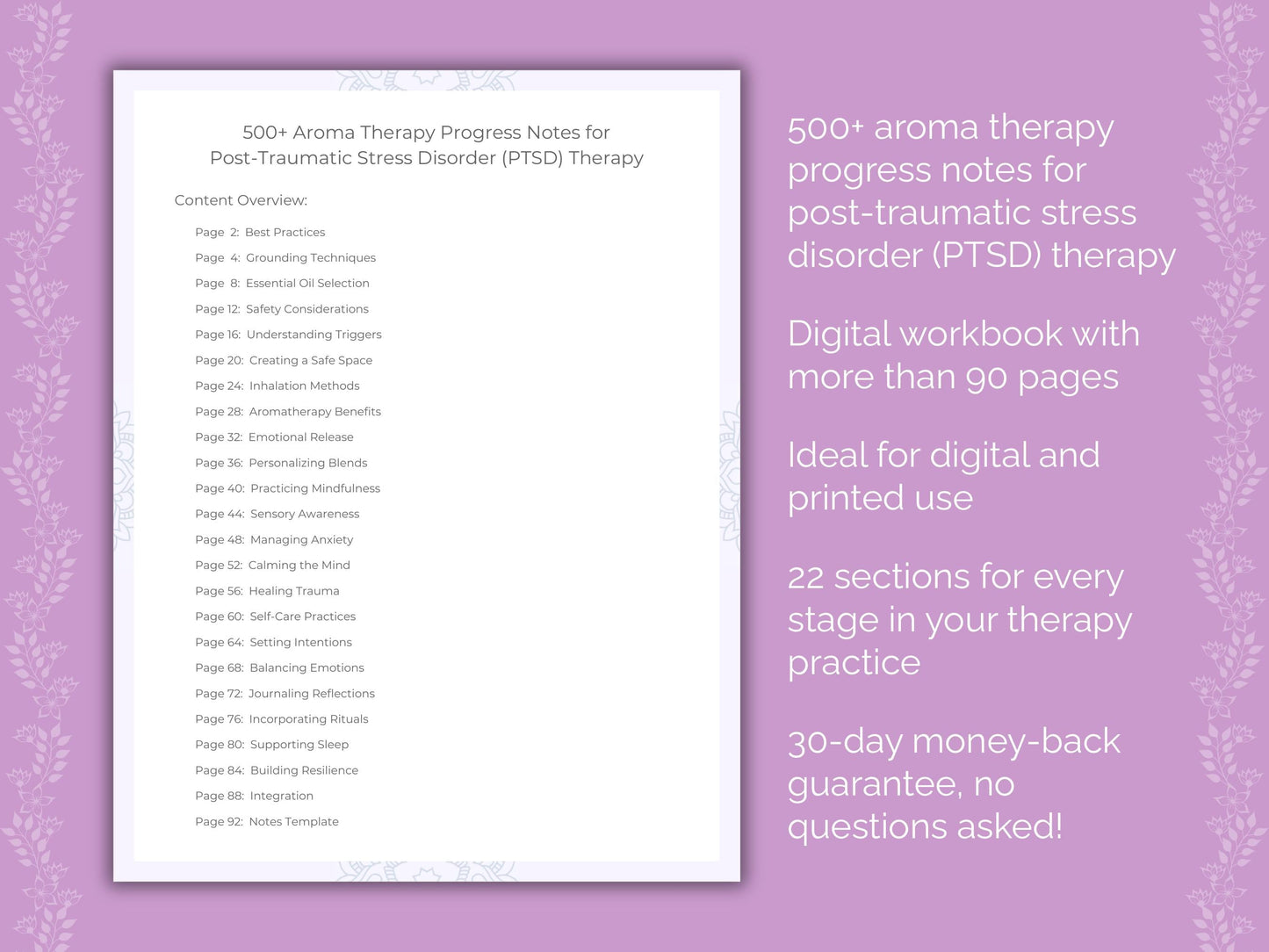 Post-Traumatic Stress Disorder (PTSD) Aroma Therapy Therapist Worksheets