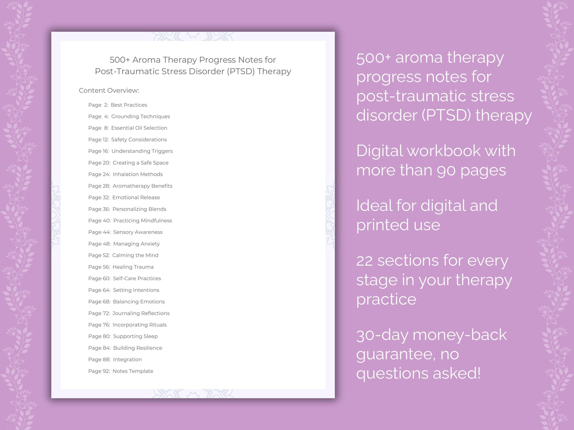 Post-Traumatic Stress Disorder (PTSD) Aroma Therapy Therapist Worksheets