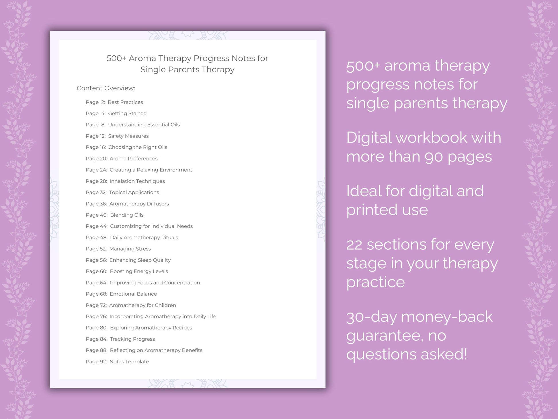 Single Parents Aroma Therapy Therapist Worksheets