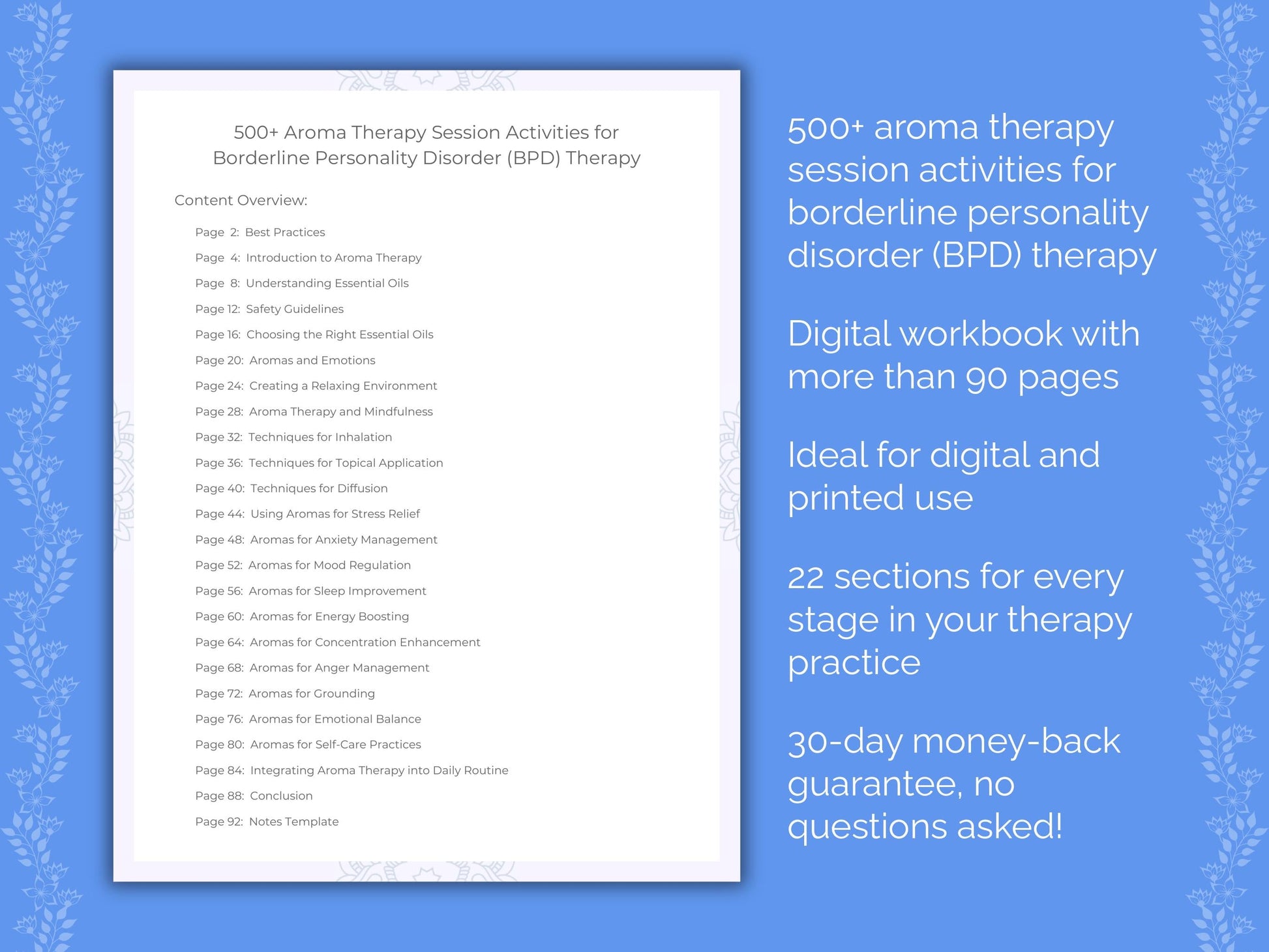 Borderline Personality Disorder (BPD) Aroma Therapy Therapist Worksheets