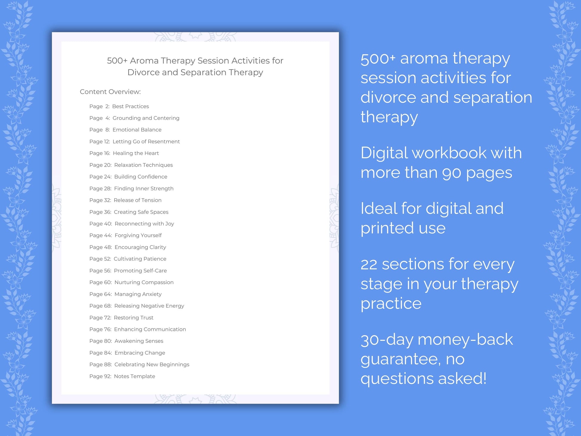 Divorce and Separation Aroma Therapy Therapist Worksheets