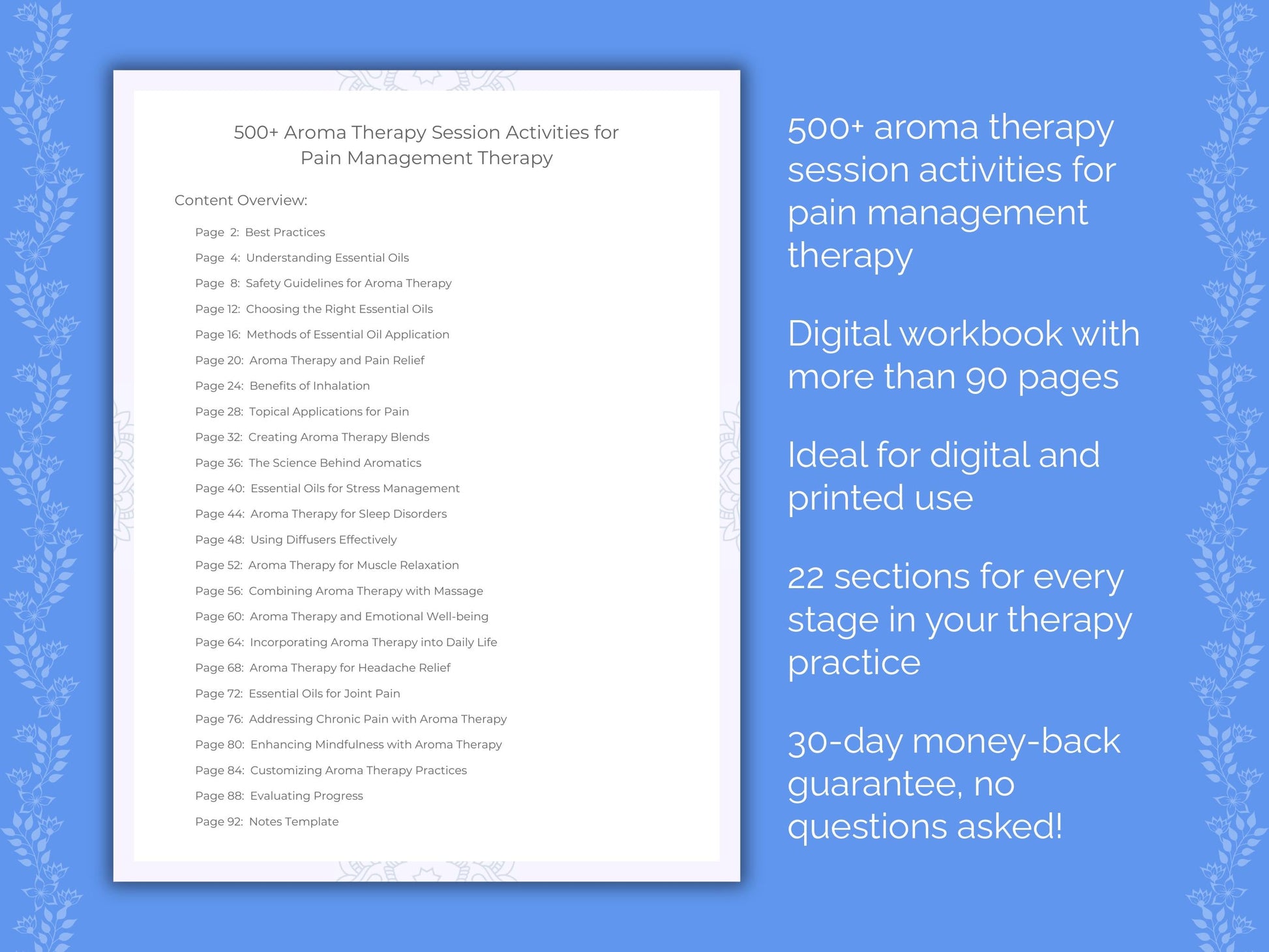 Pain Management Aroma Therapy Therapist Worksheets