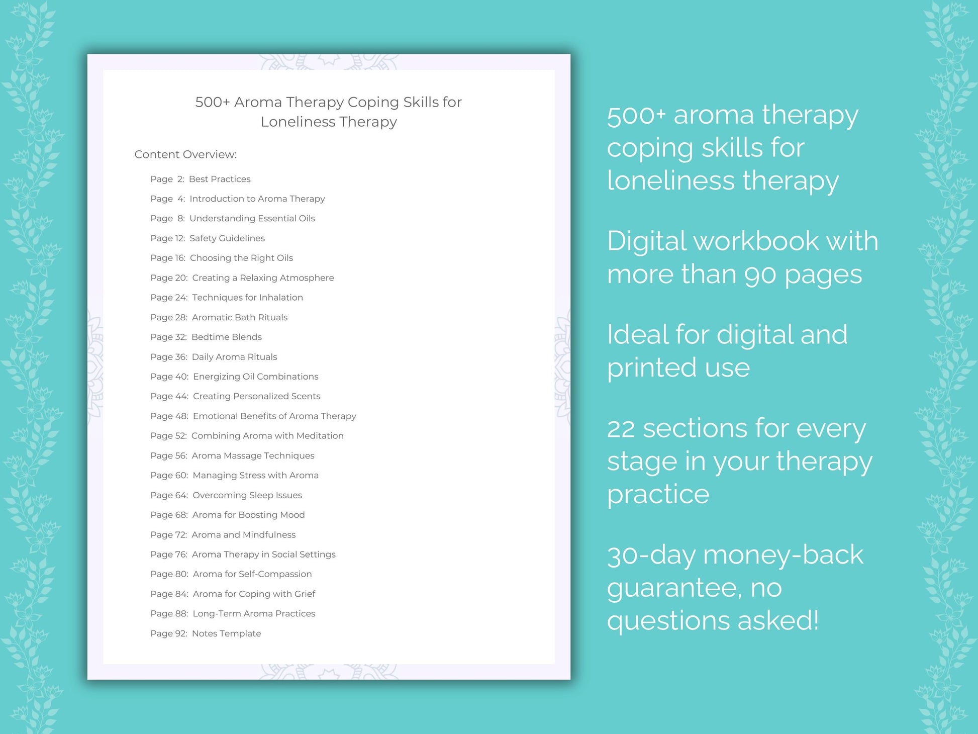 Loneliness Aroma Therapy Therapist Worksheets