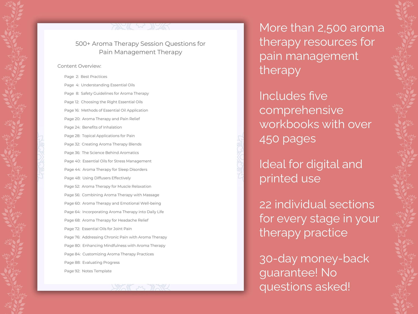Pain Management Aroma Therapy Therapist Worksheets