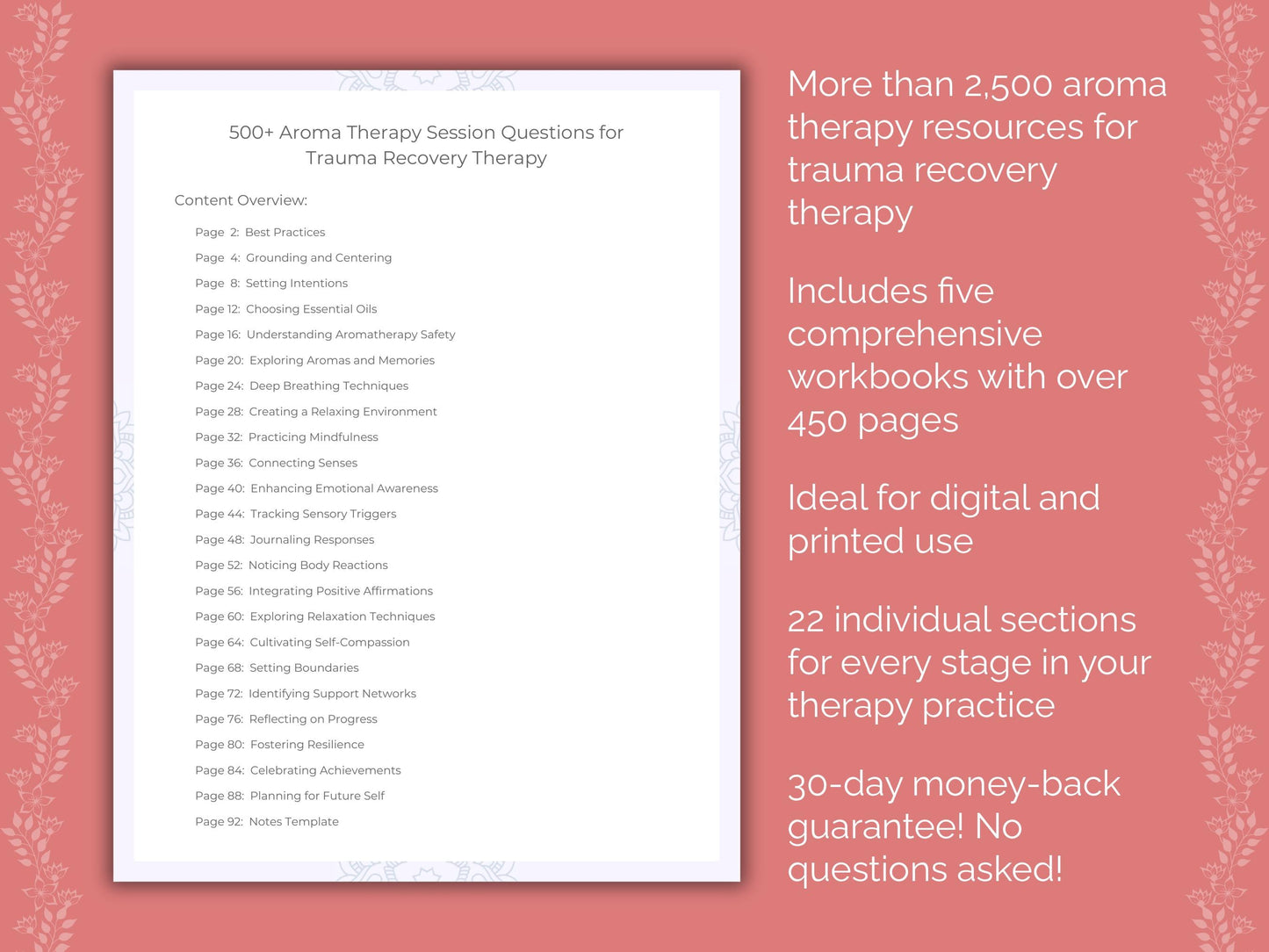 Trauma Recovery Aroma Therapy Therapist Worksheets