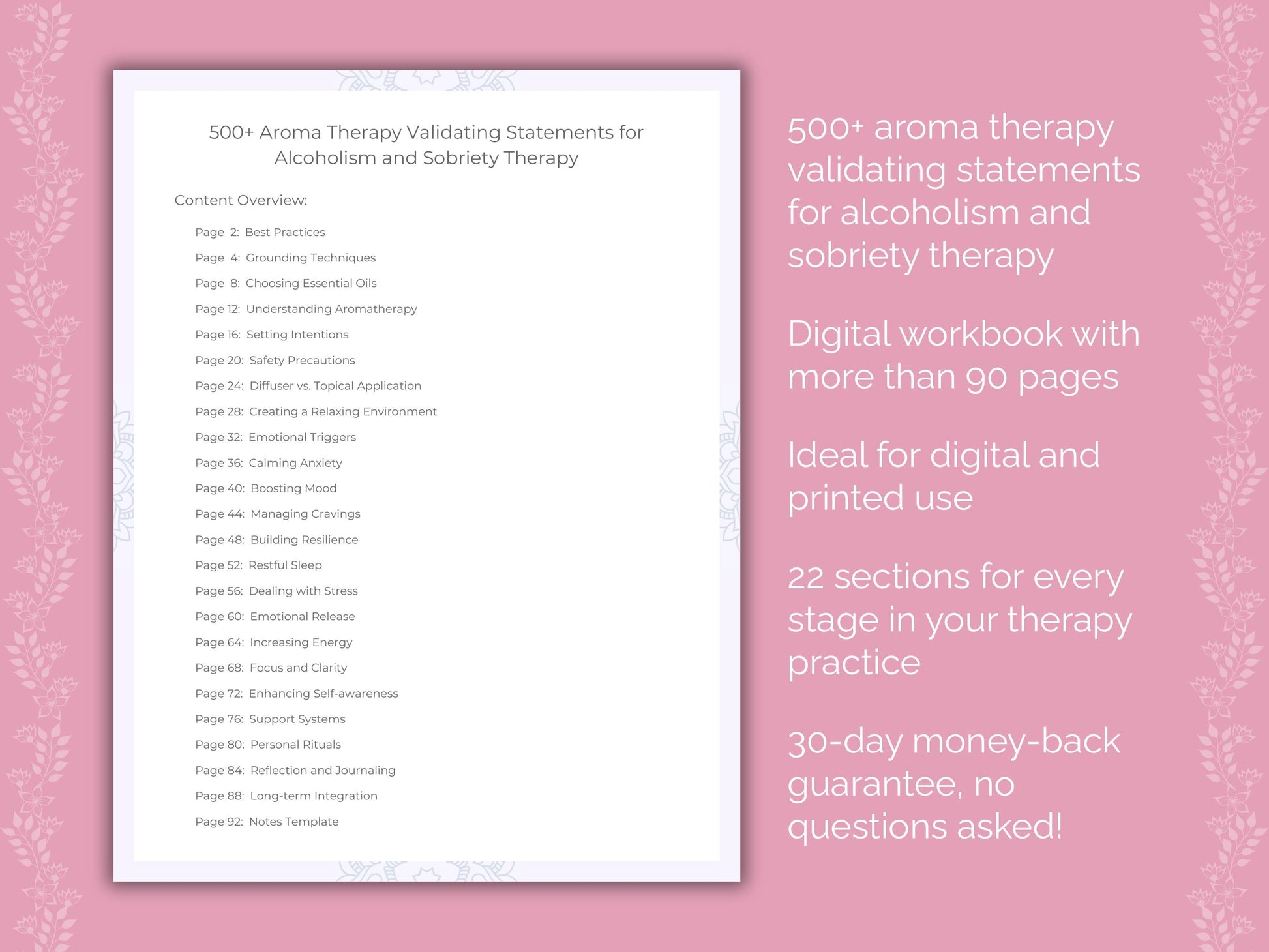 Alcoholism and Sobriety Aroma Therapy Therapist Worksheets