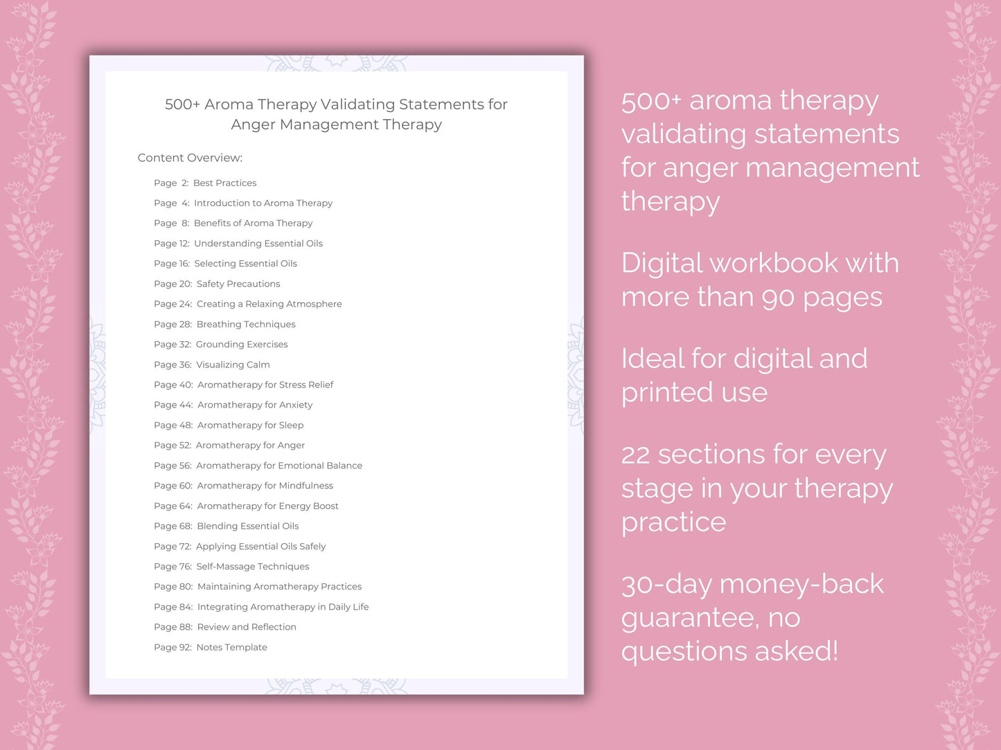 Anger Management Aroma Therapy Therapist Worksheets