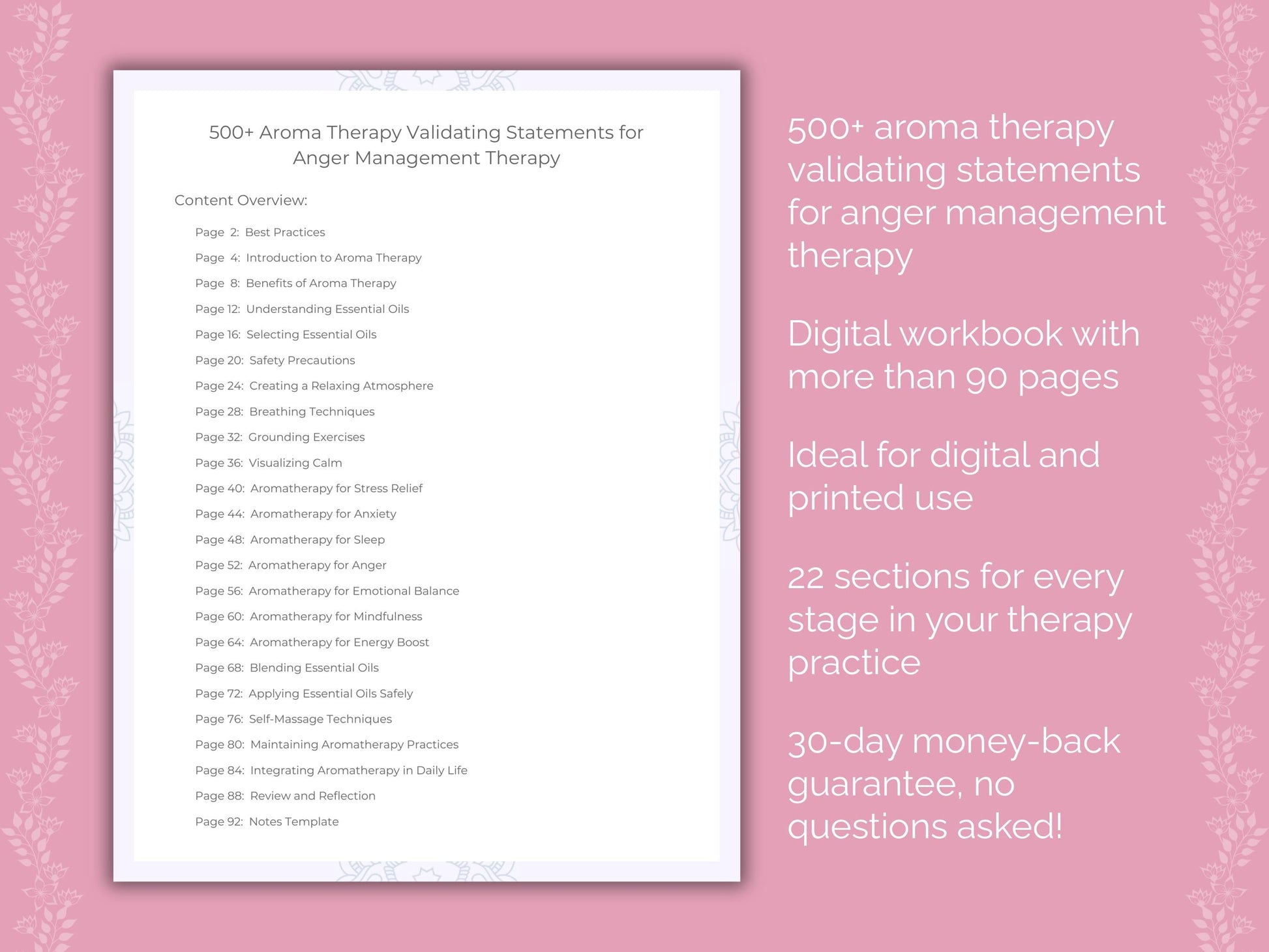 Anger Management Aroma Therapy Therapist Worksheets