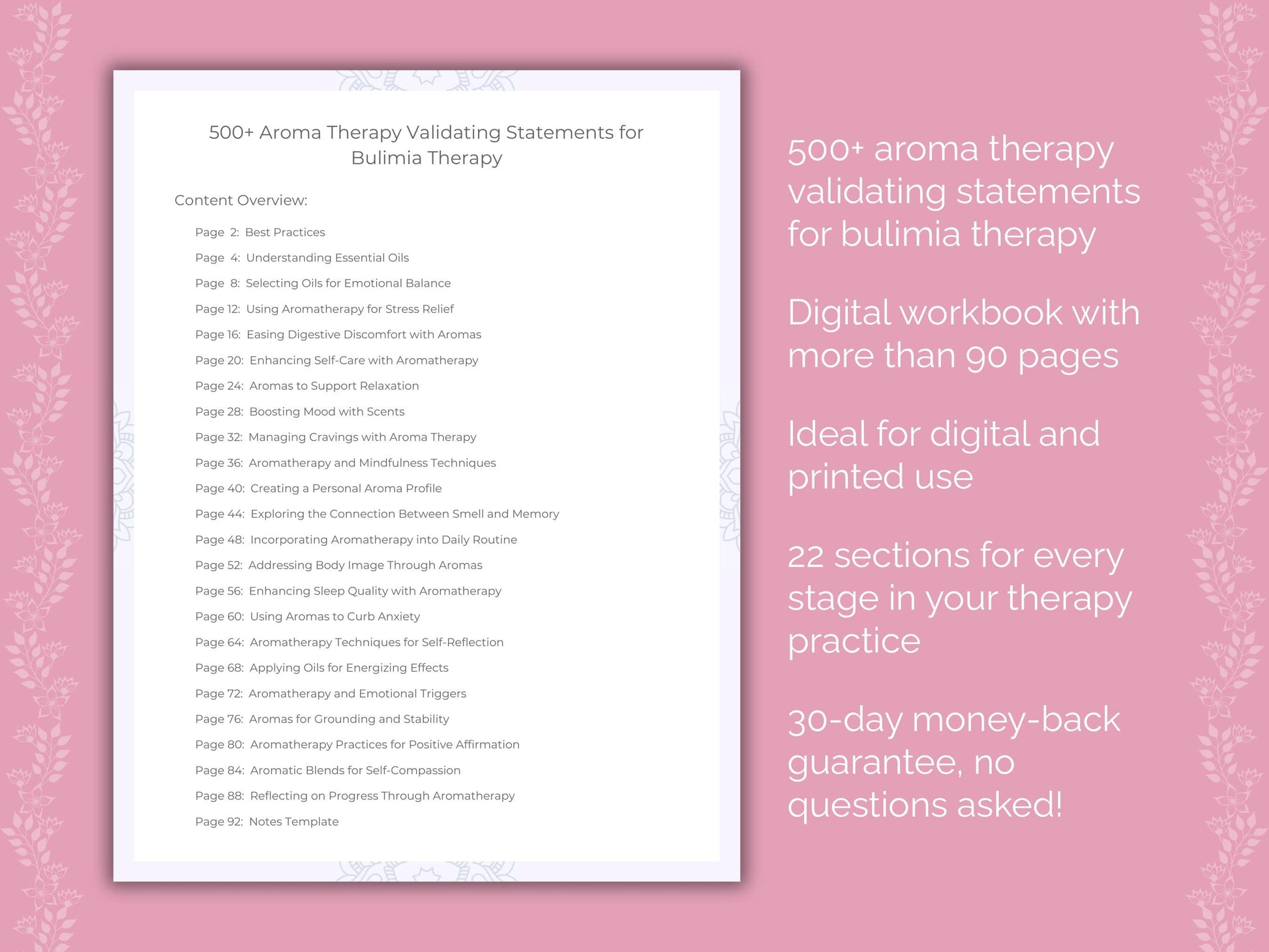 Bulimia Aroma Therapy Therapist Worksheets