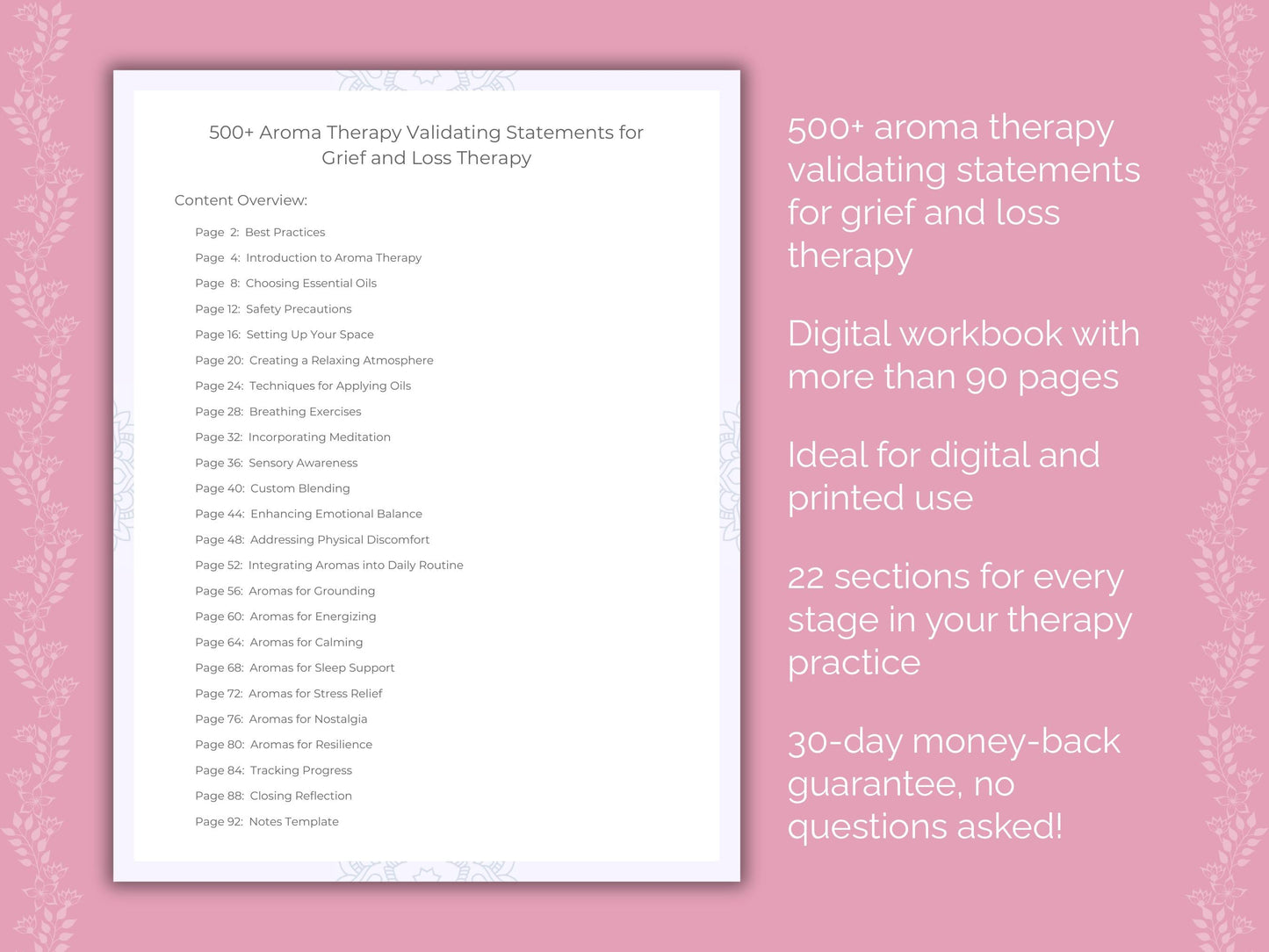 Grief and Loss Aroma Therapy Therapist Worksheets