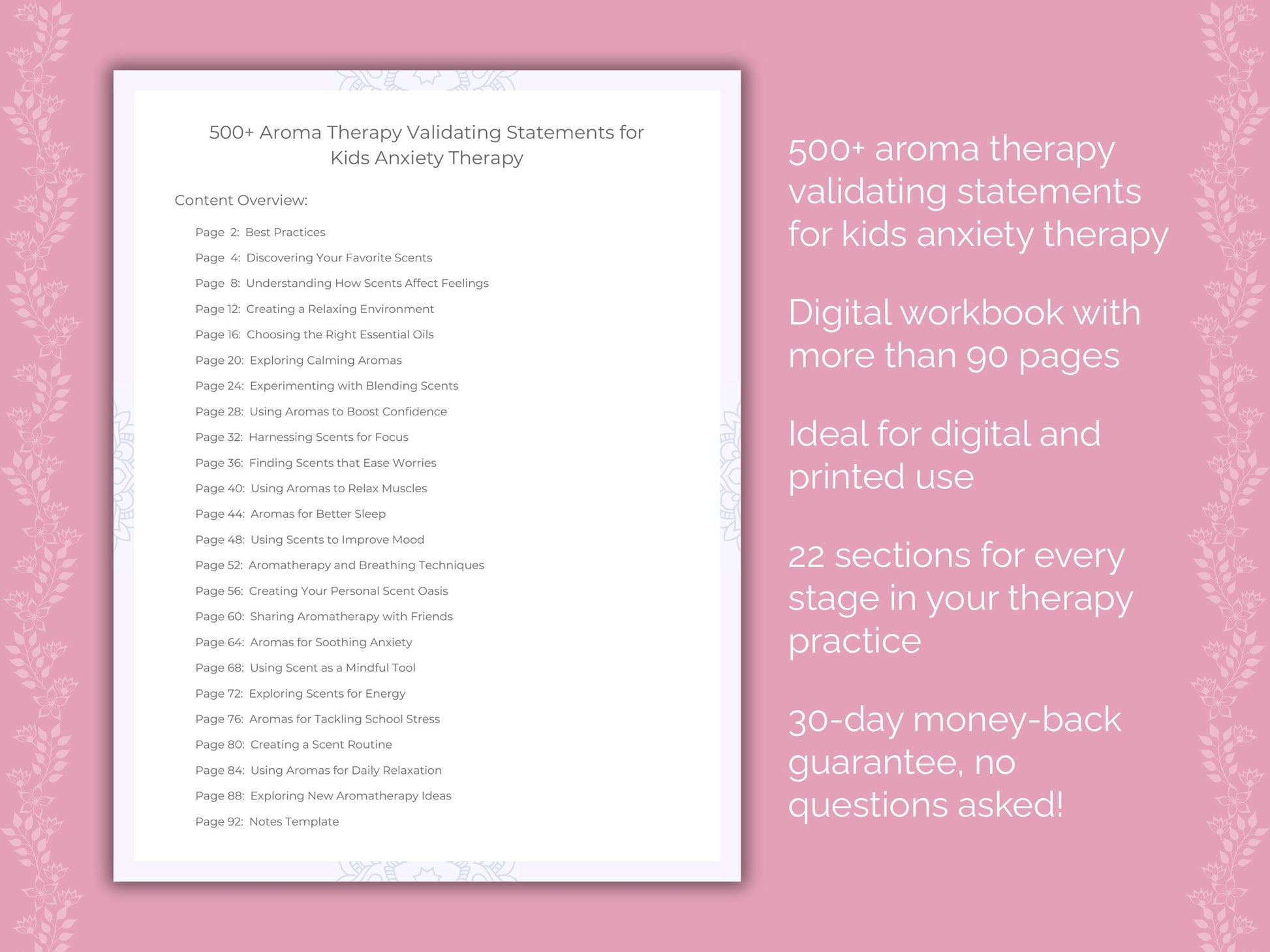 Kids Anxiety Aroma Therapy Therapist Worksheets