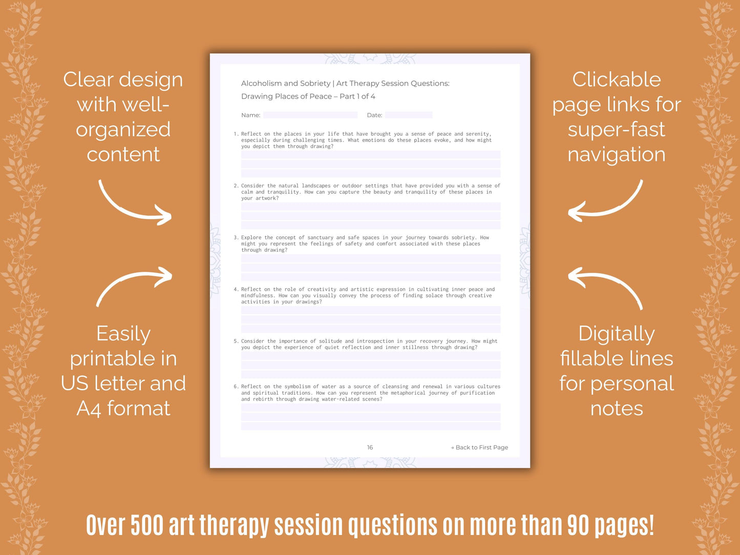 Alcoholism and Sobriety Art Therapy Counseling Templates