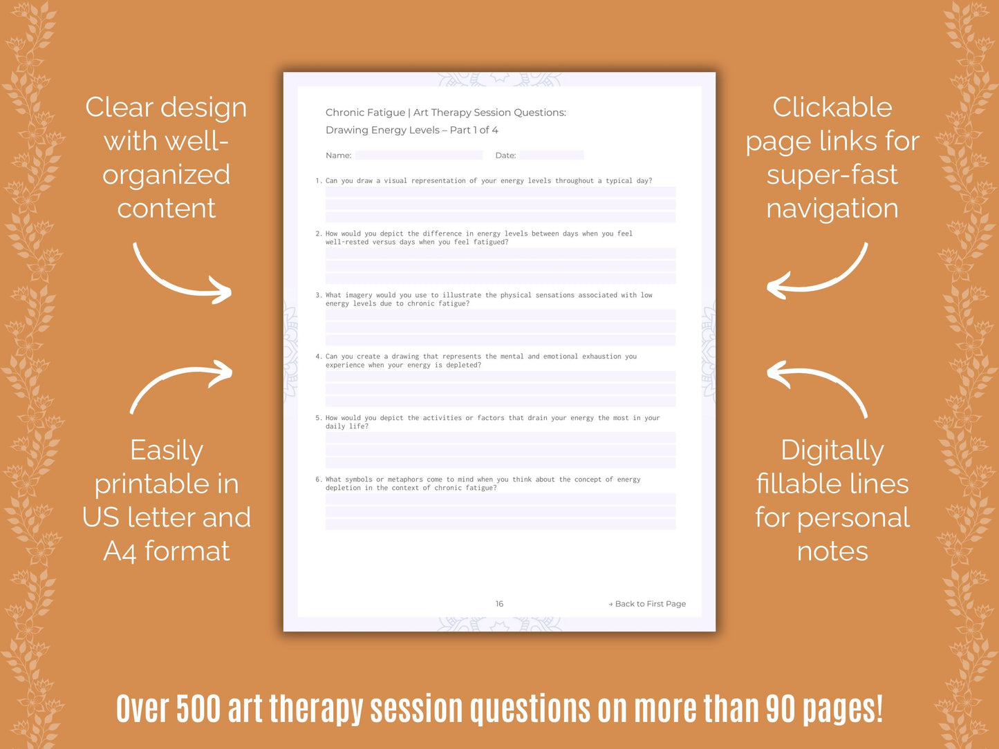 Chronic Fatigue Art Therapy Counseling Templates