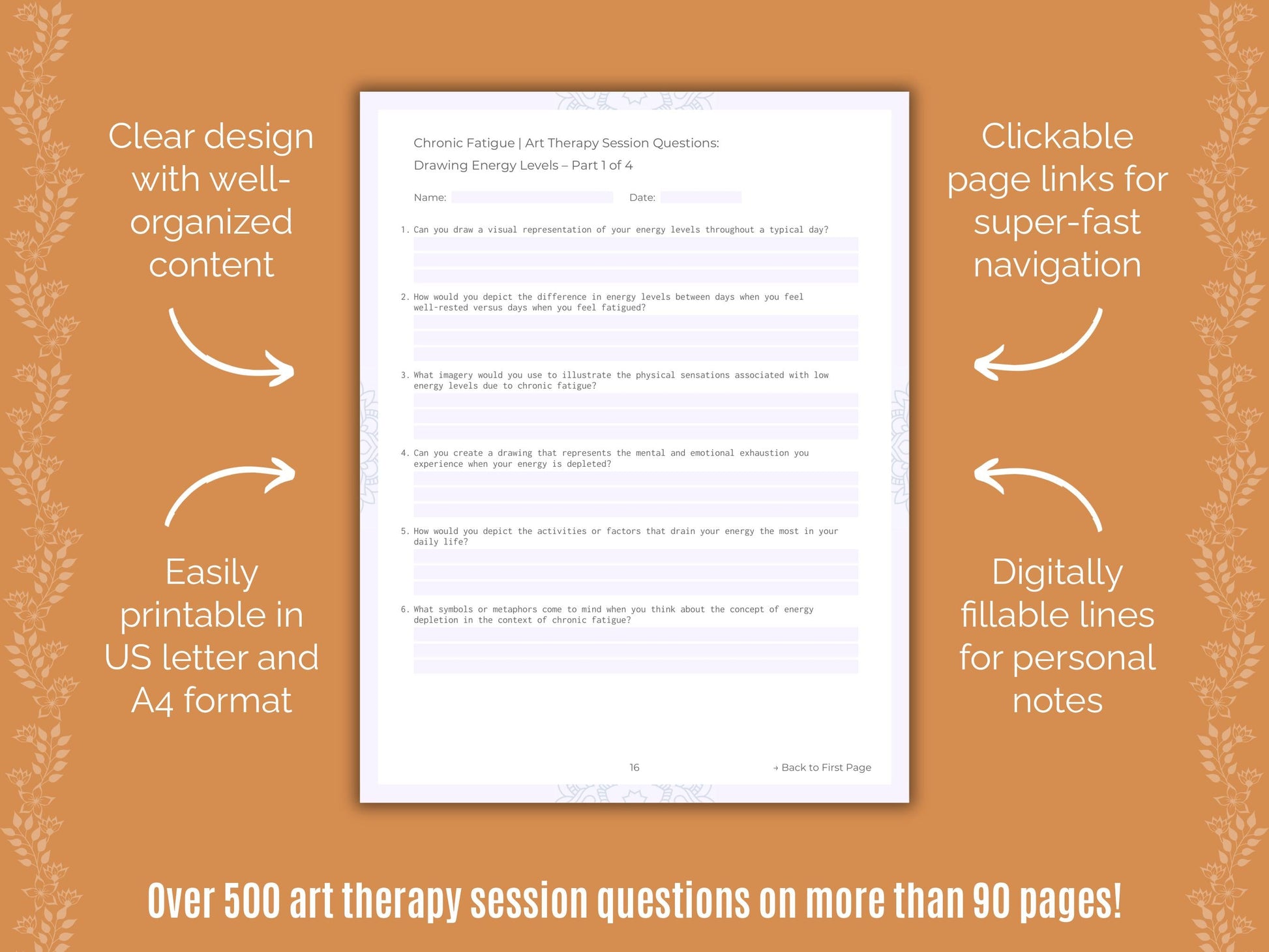 Chronic Fatigue Art Therapy Counseling Templates