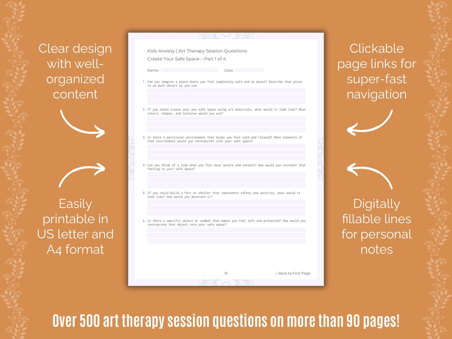 Kids Anxiety Art Therapy Counseling Templates