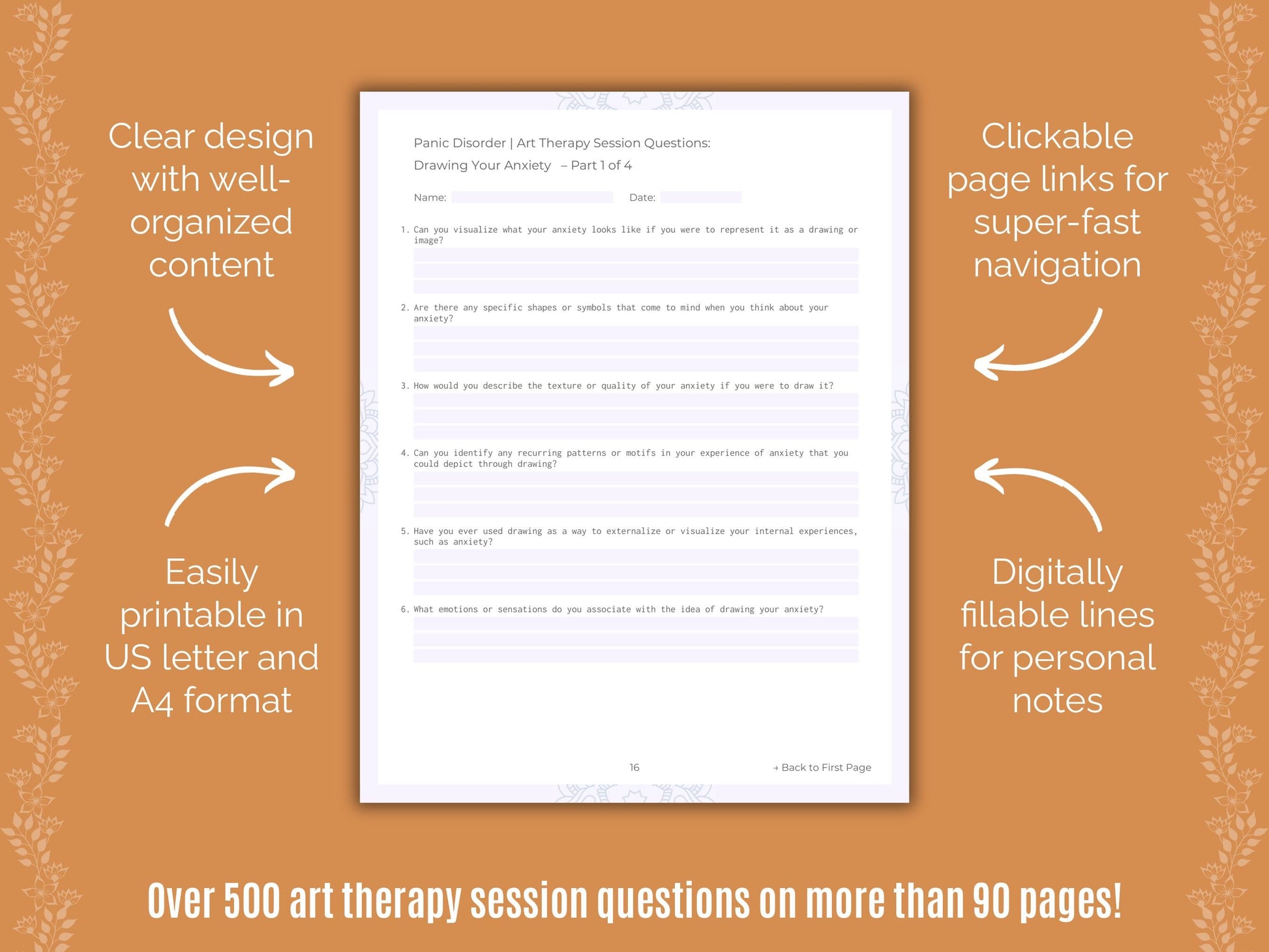 Panic Disorder Art Therapy Counseling Templates