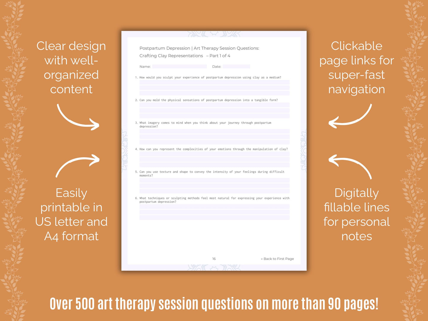 Postpartum Depression Art Therapy Counseling Templates