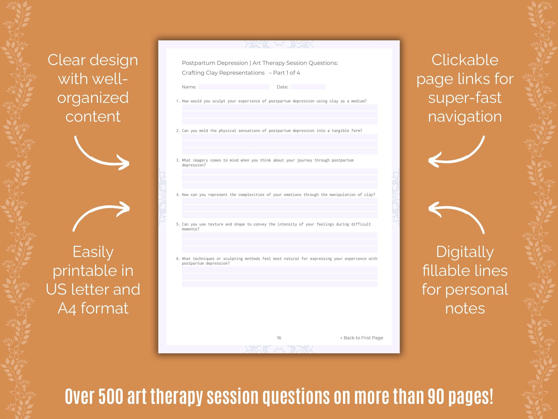 Postpartum Depression Art Therapy Counseling Templates