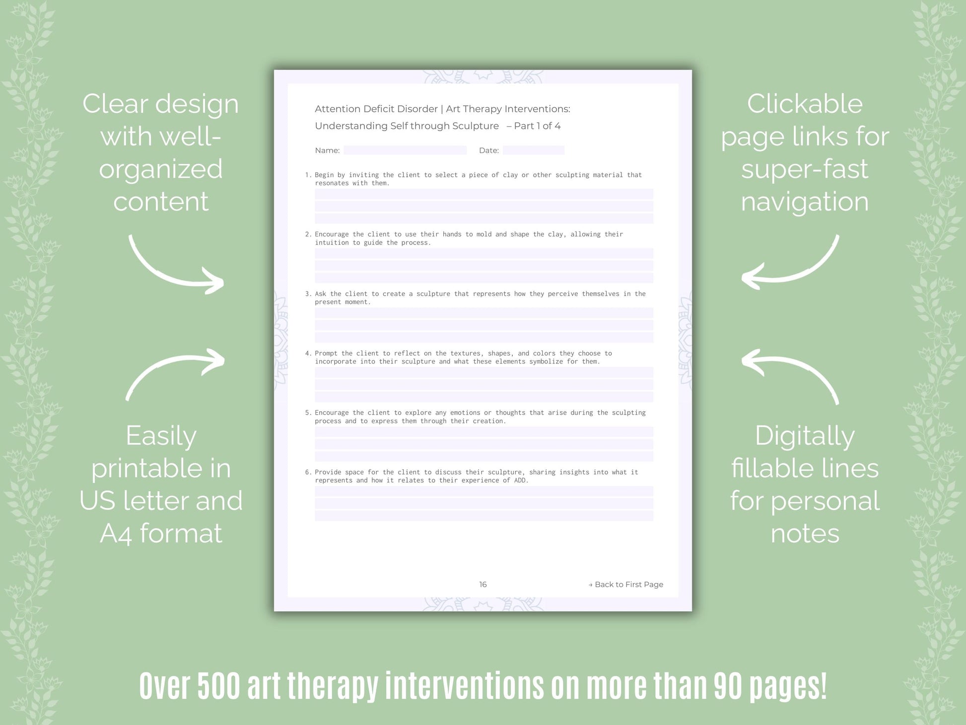 Attention Deficit Disorder (ADD) Art Therapy Counseling Templates